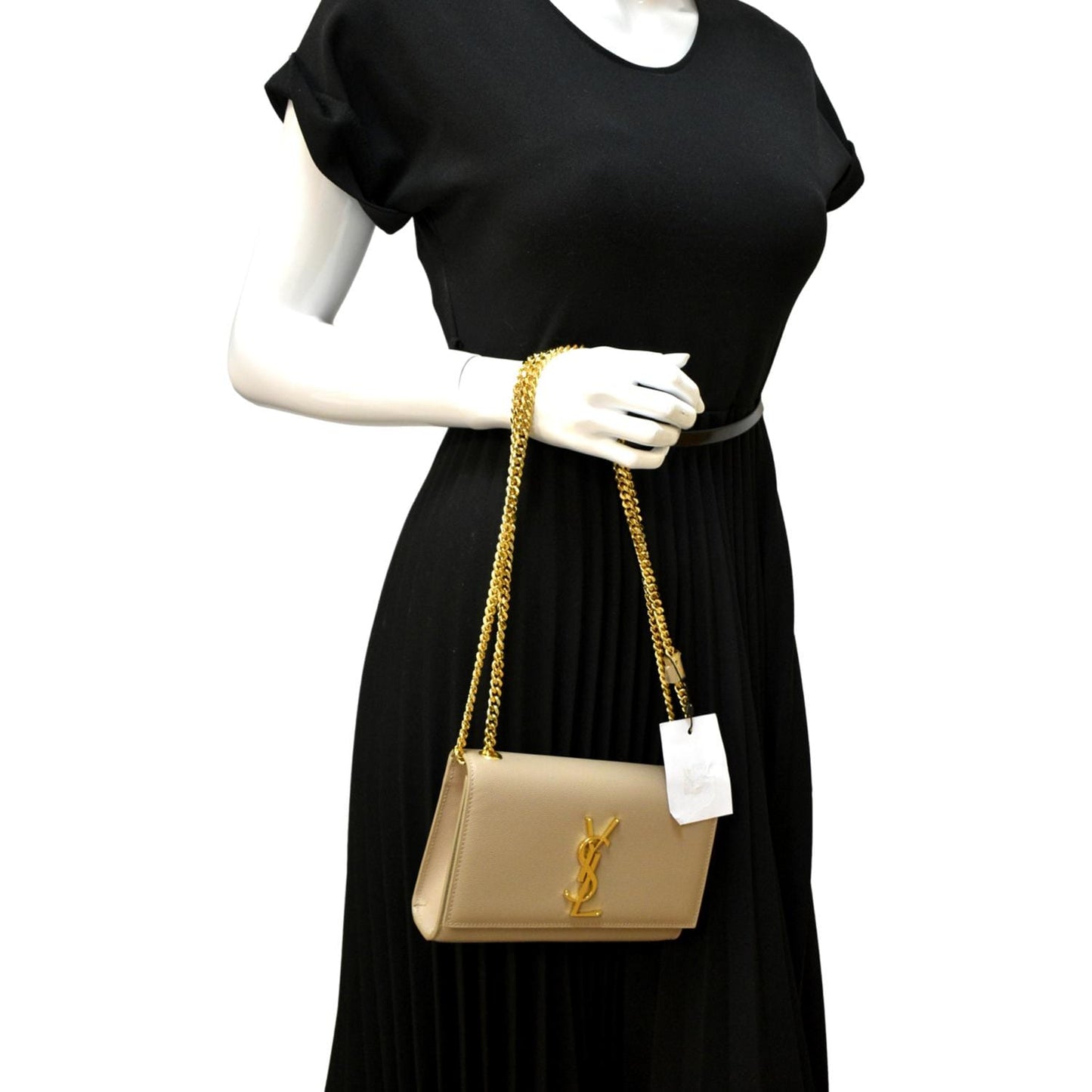 YVES SAINT LAURENT Kate Leather Chain Clutch Crossbody Bag Beige