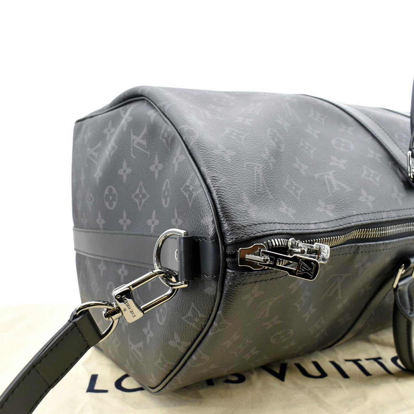 LOUIS VUITTON Keepall 55 Bandouliere Monogram Eclipse Travel Bag Black