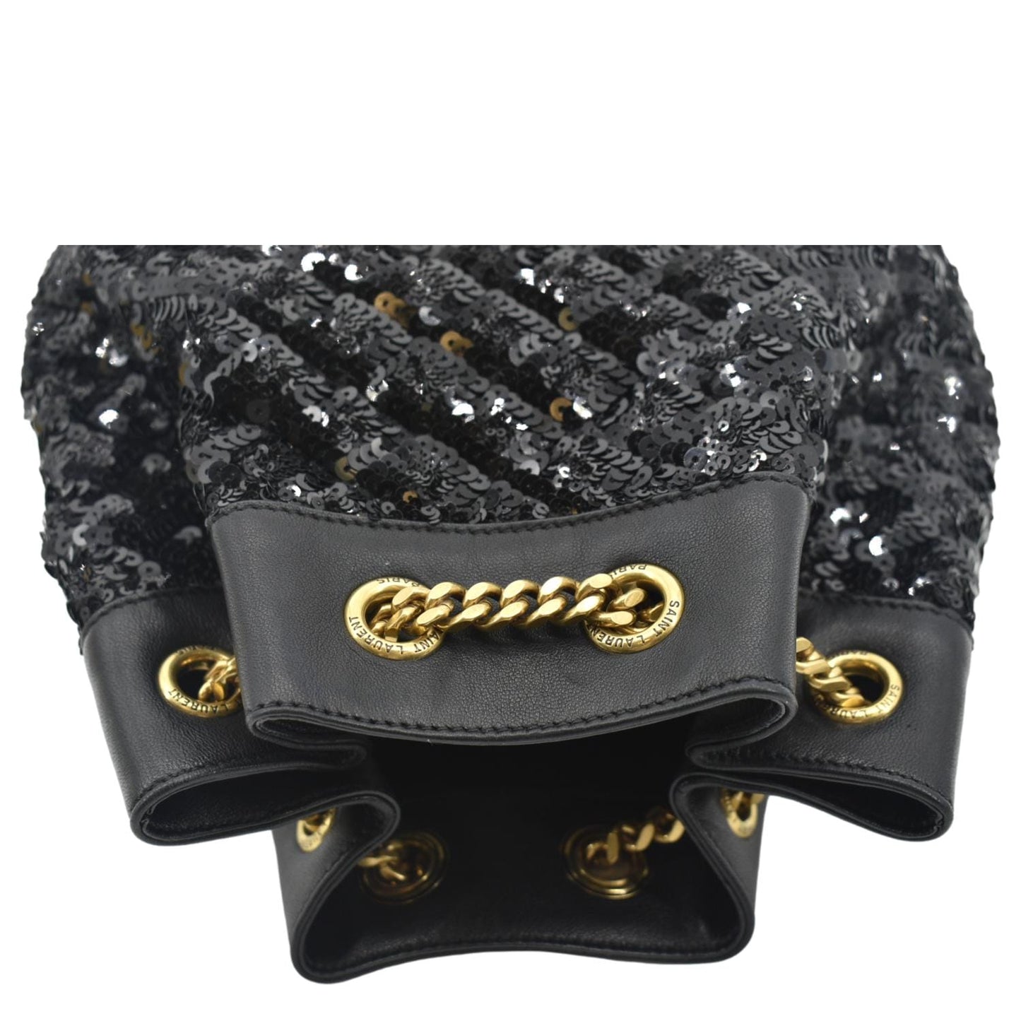 YVES SAINT LAURENT Sequin Leather Backpack Bag Black