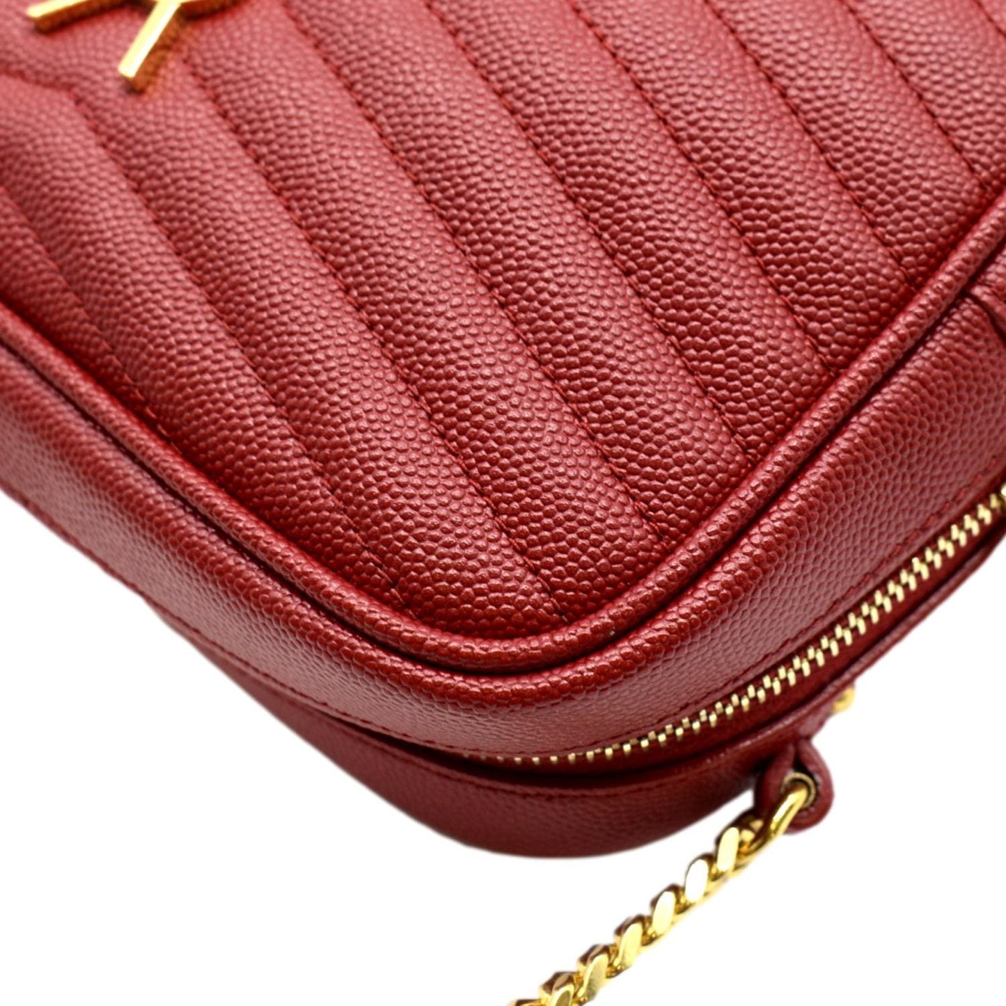 YVES SAINT LAURENT Small Lou Chevron Leather Camera Crossbody Bag Red
