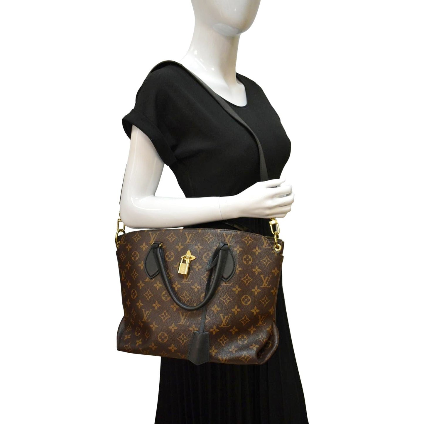 LOUIS VUITTON Flower Zipped MM Monogram Canvas Tote Bag Noir