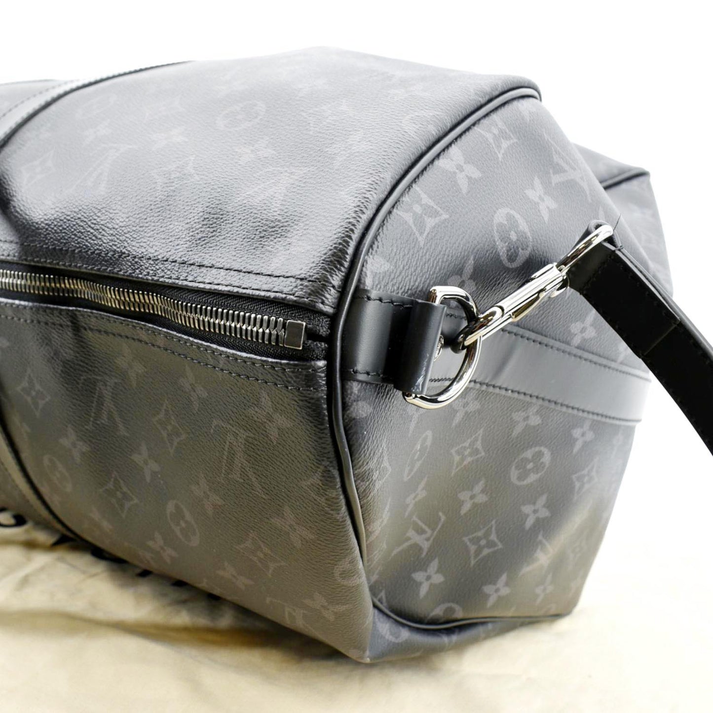 LOUIS VUITTON Keepall 55 Bandouliere Monogram Eclipse Travel Bag Black