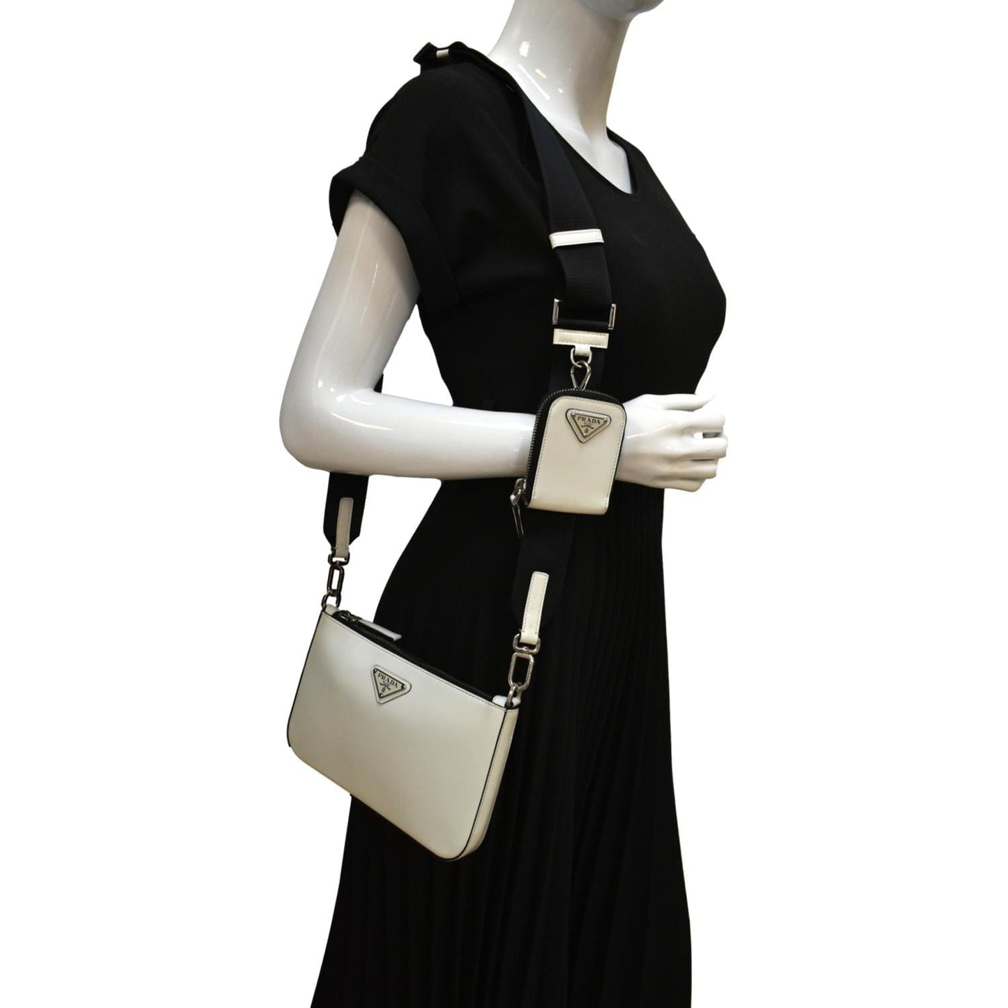 PRADA Brushed Leather Shoulder Bag White