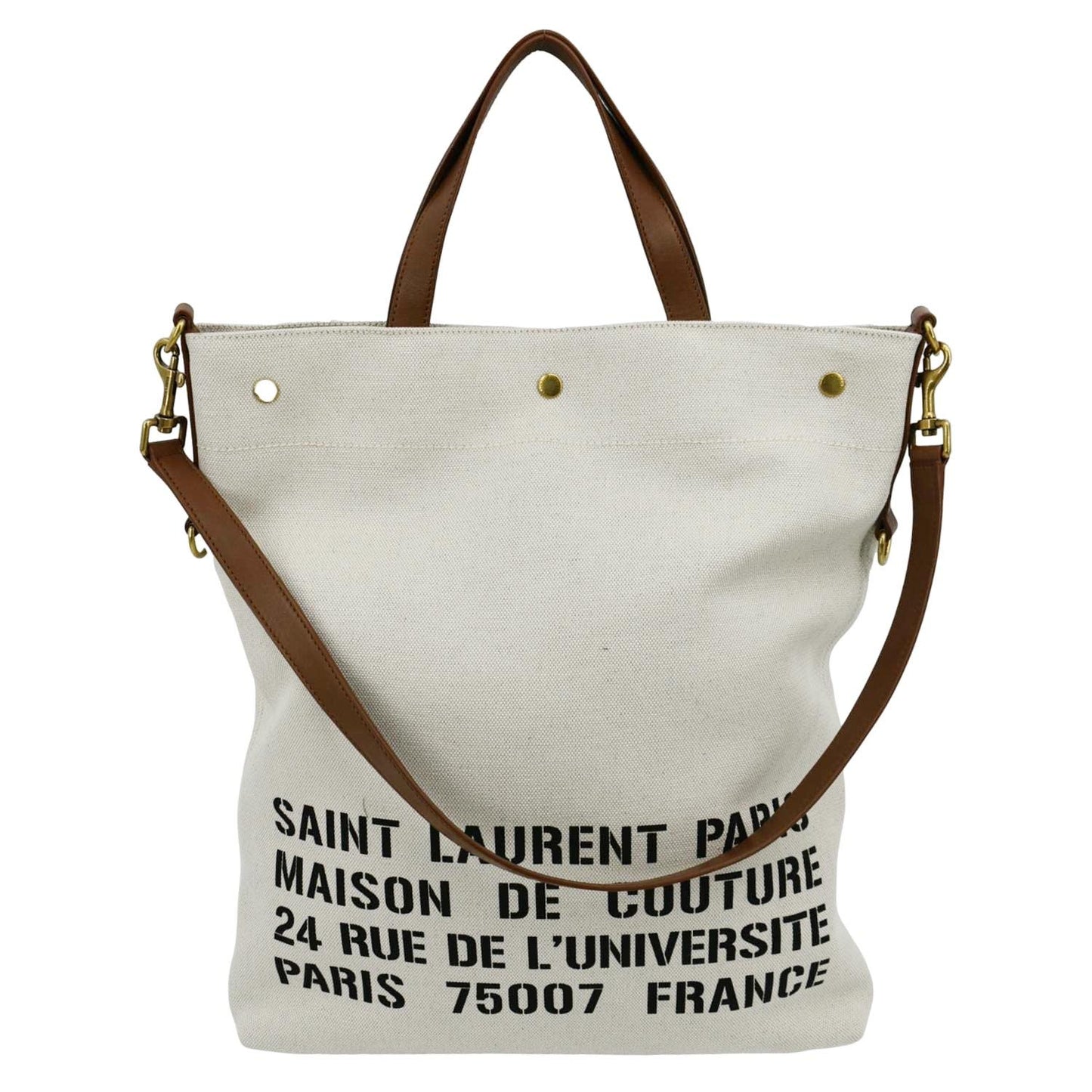 YVES SAINT LAURENT North South Foldable Canvas Smooth Leather Shoulder Bag Naturel
