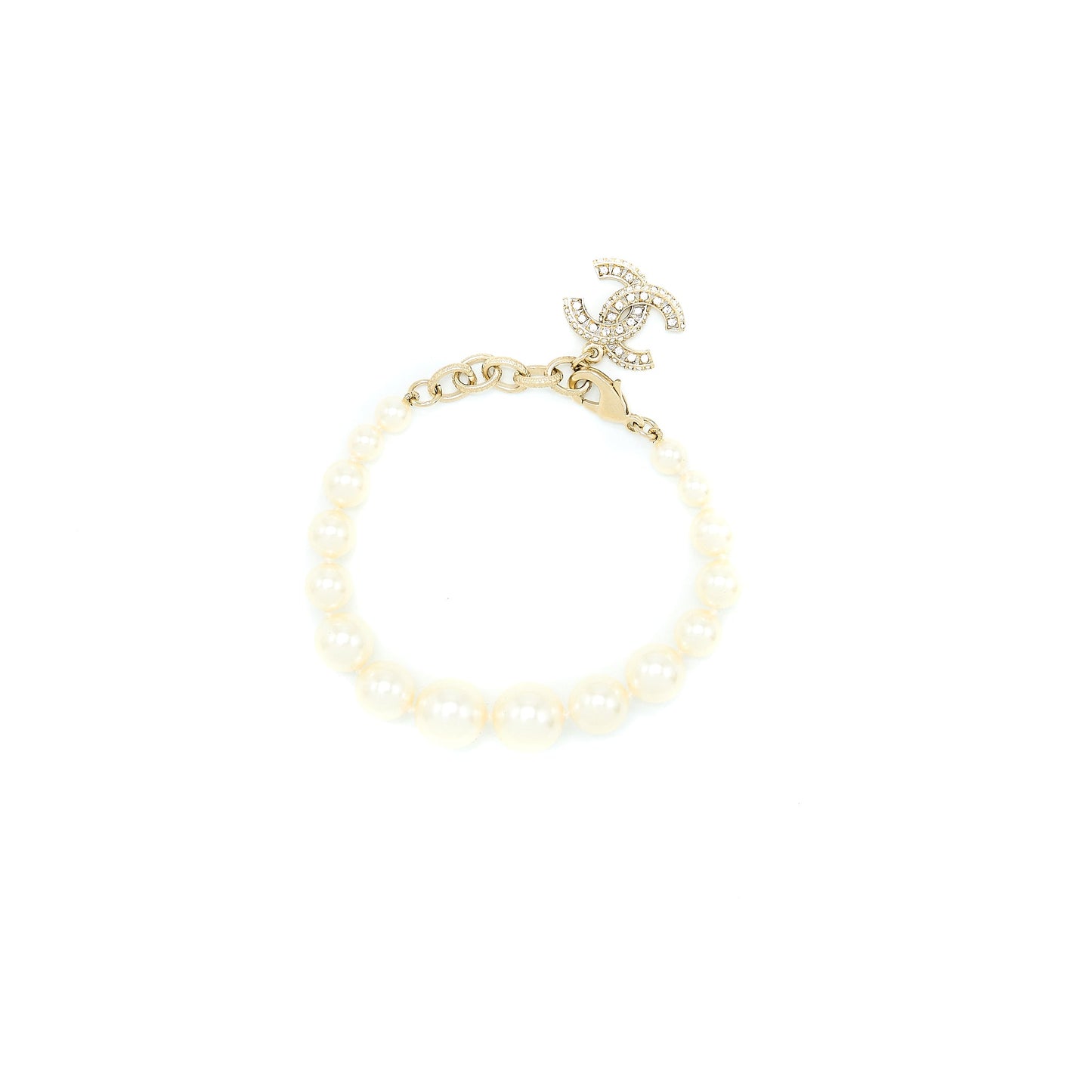 Chanel Pearl Bracelet With CC Logo Light Gold Tone