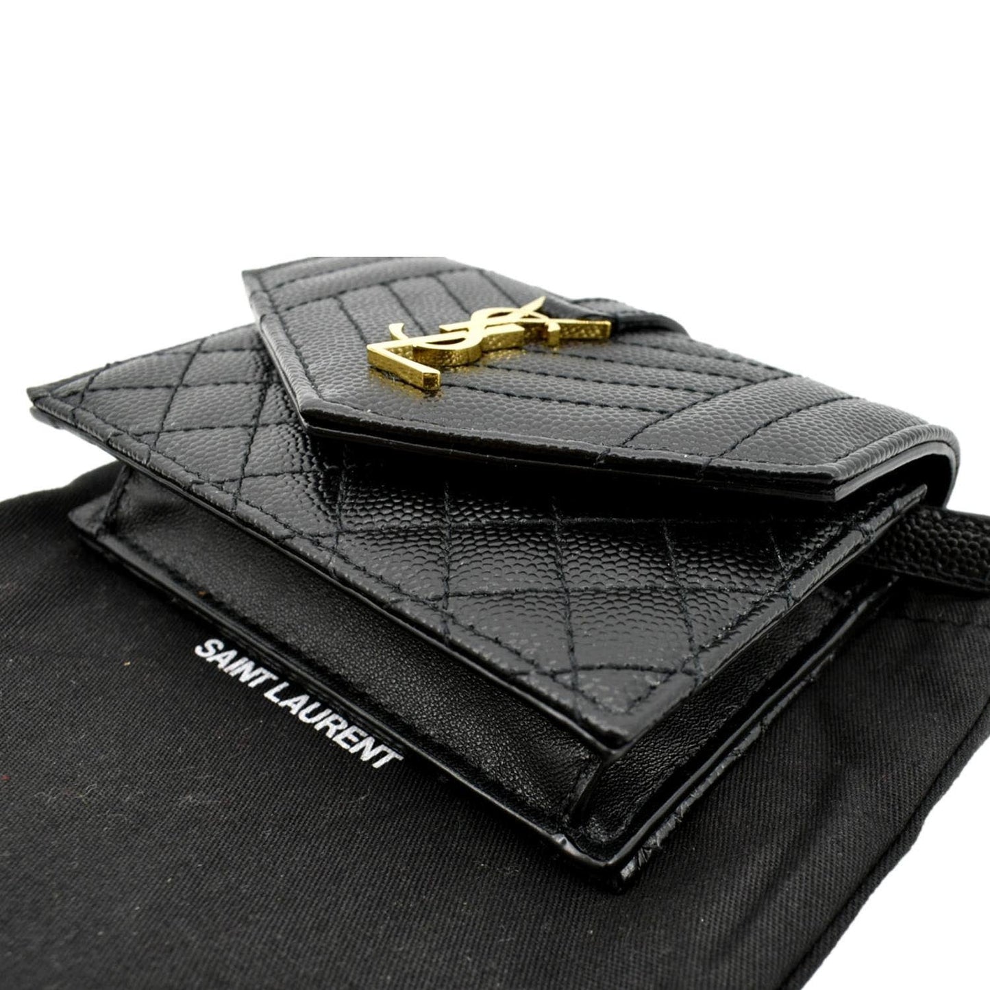 YVES SAINT LAURENT Gaby Small Envelope Quilted Leather Wallet Black