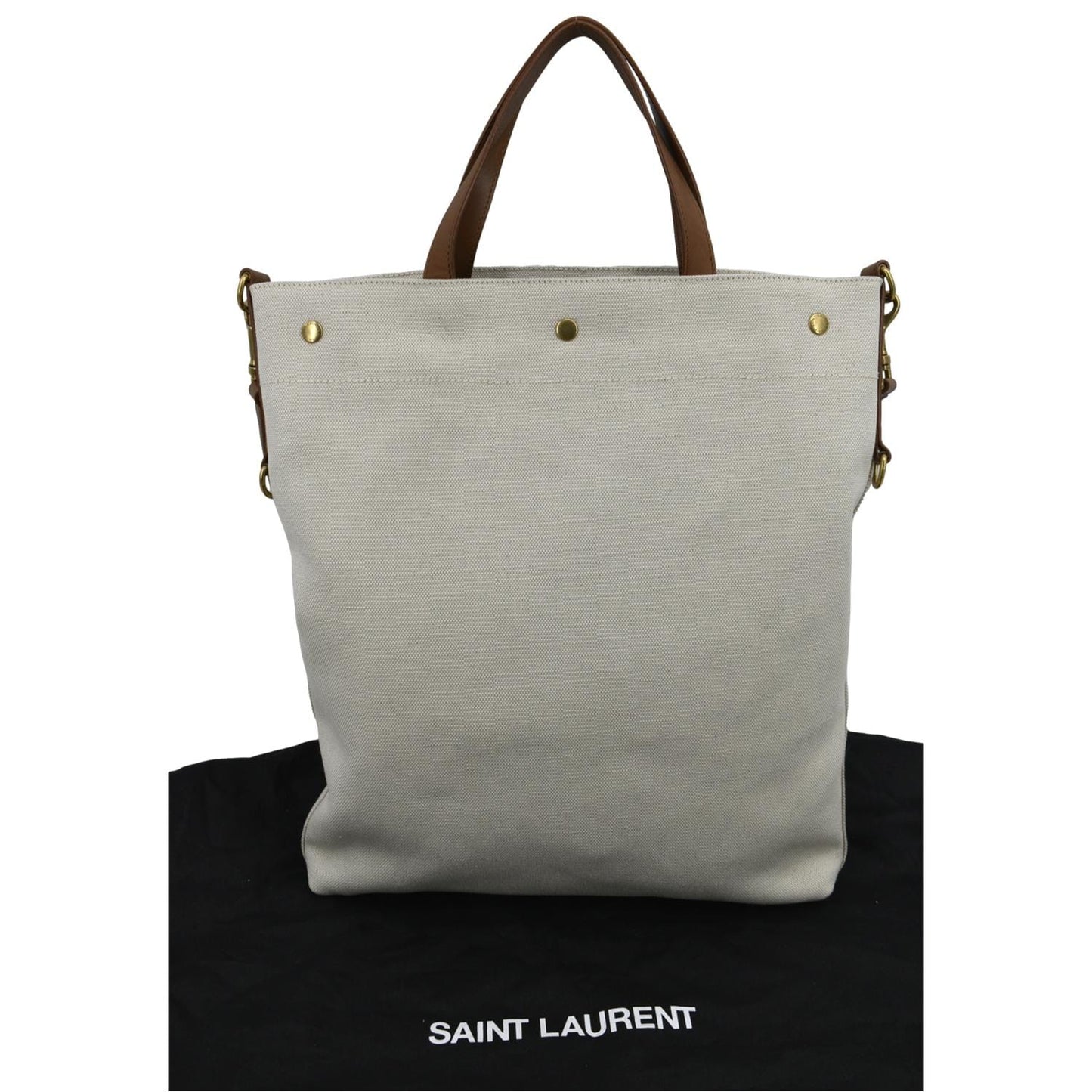 YVES SAINT LAURENT North South Foldable Canvas Smooth Leather Shoulder Bag Naturel