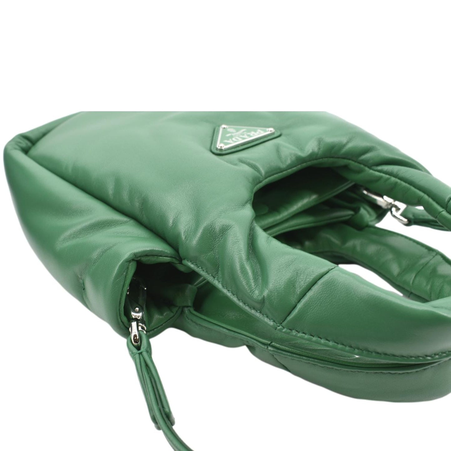 PRADA Small Padded Soft Leather Shoulder Bag Dark Green