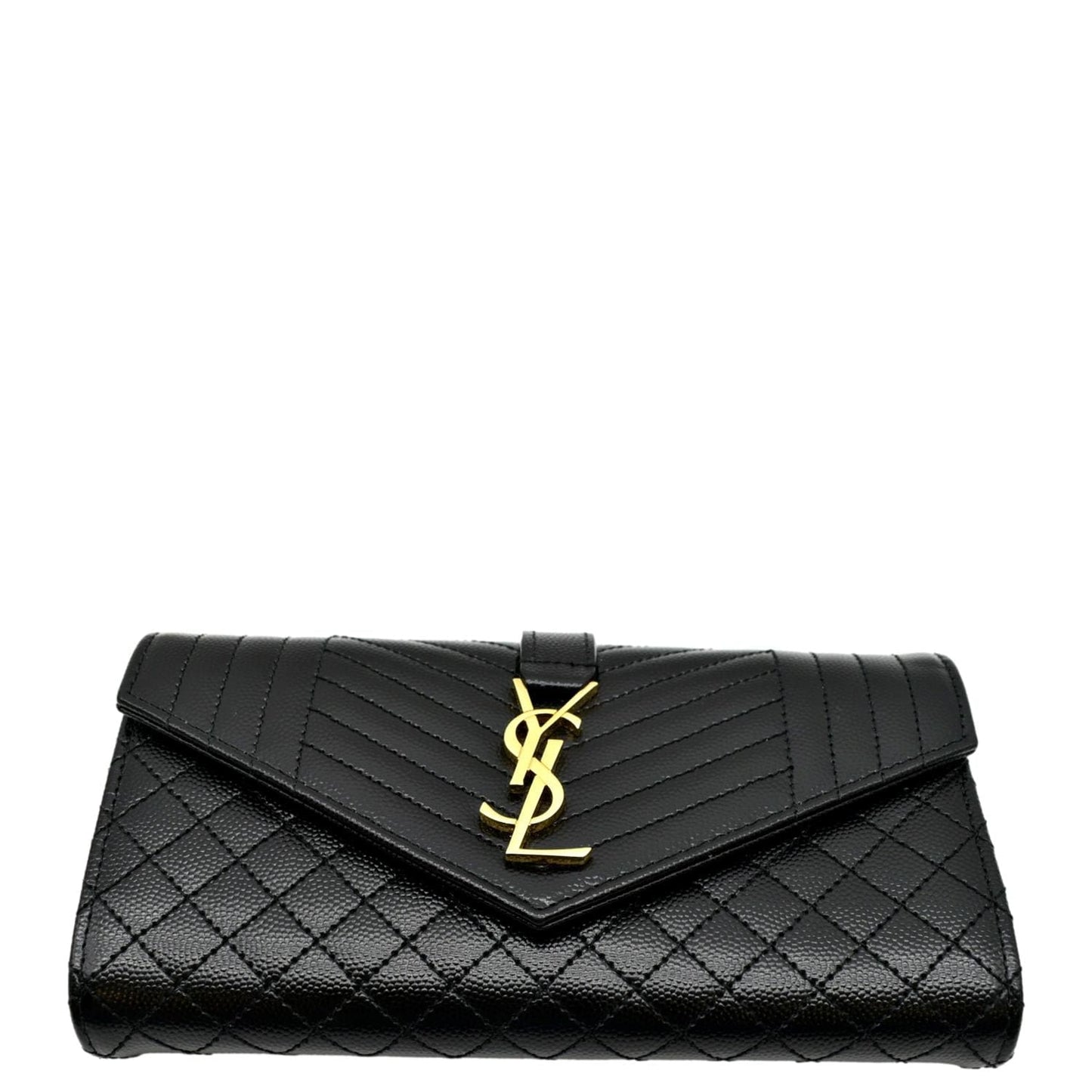 YVES SAINT LAURENT Envelope Flap Matelasse Leather Wallet Black