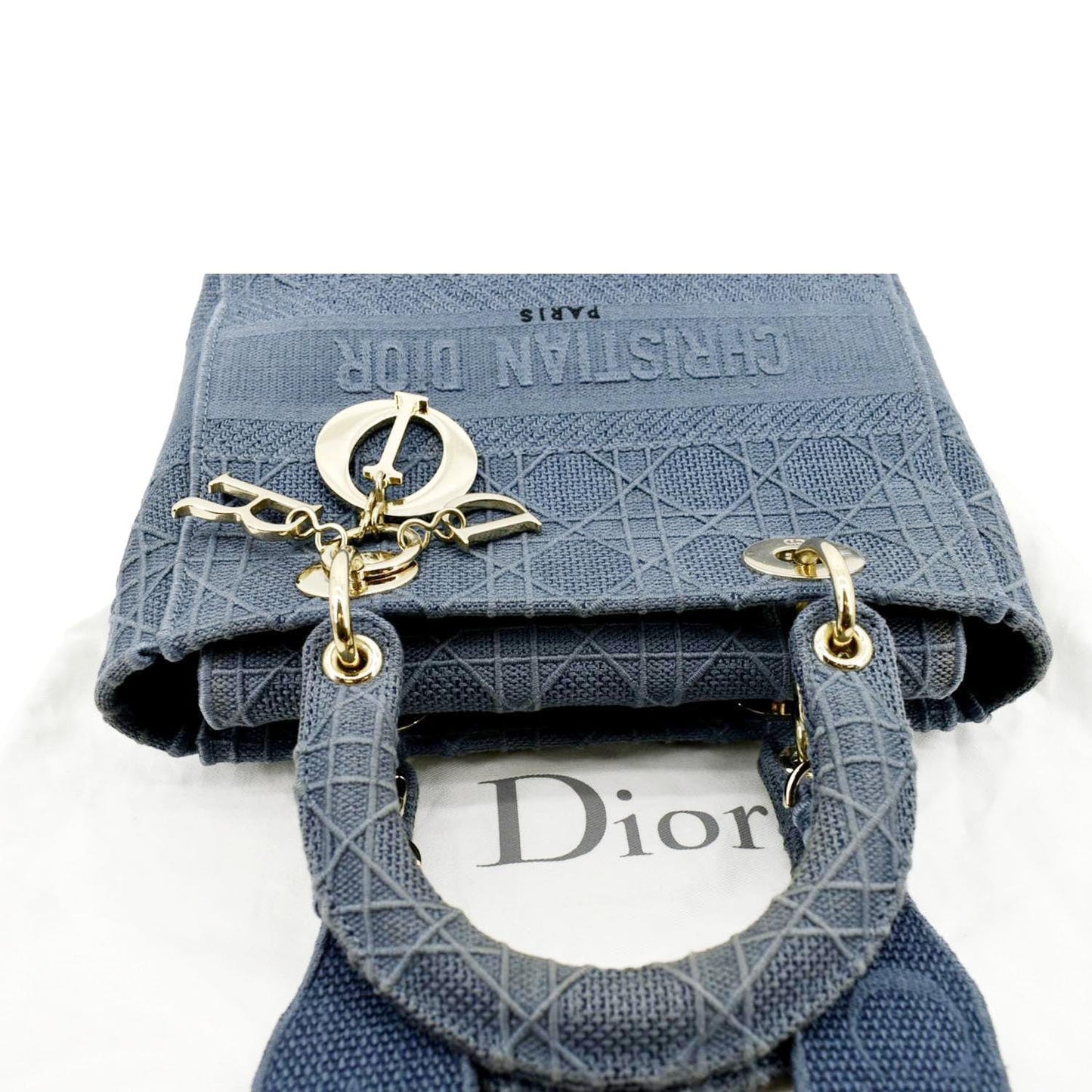 CHRISTIAN DIOR Lady D-Lite Embroidered Canvas Crossbody Bag Denim Blue