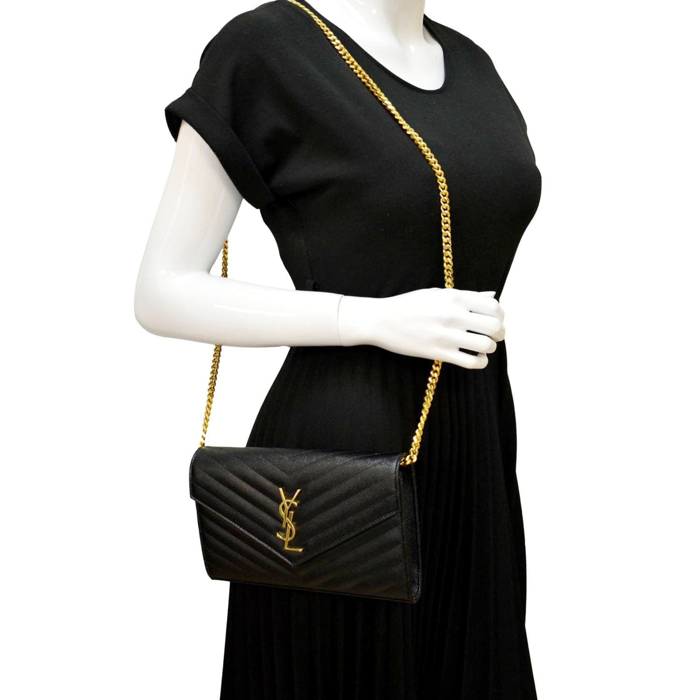 YVES SAINT LAURENT Cassandre Matelasse Chain Wallet Crossbody Bag Black