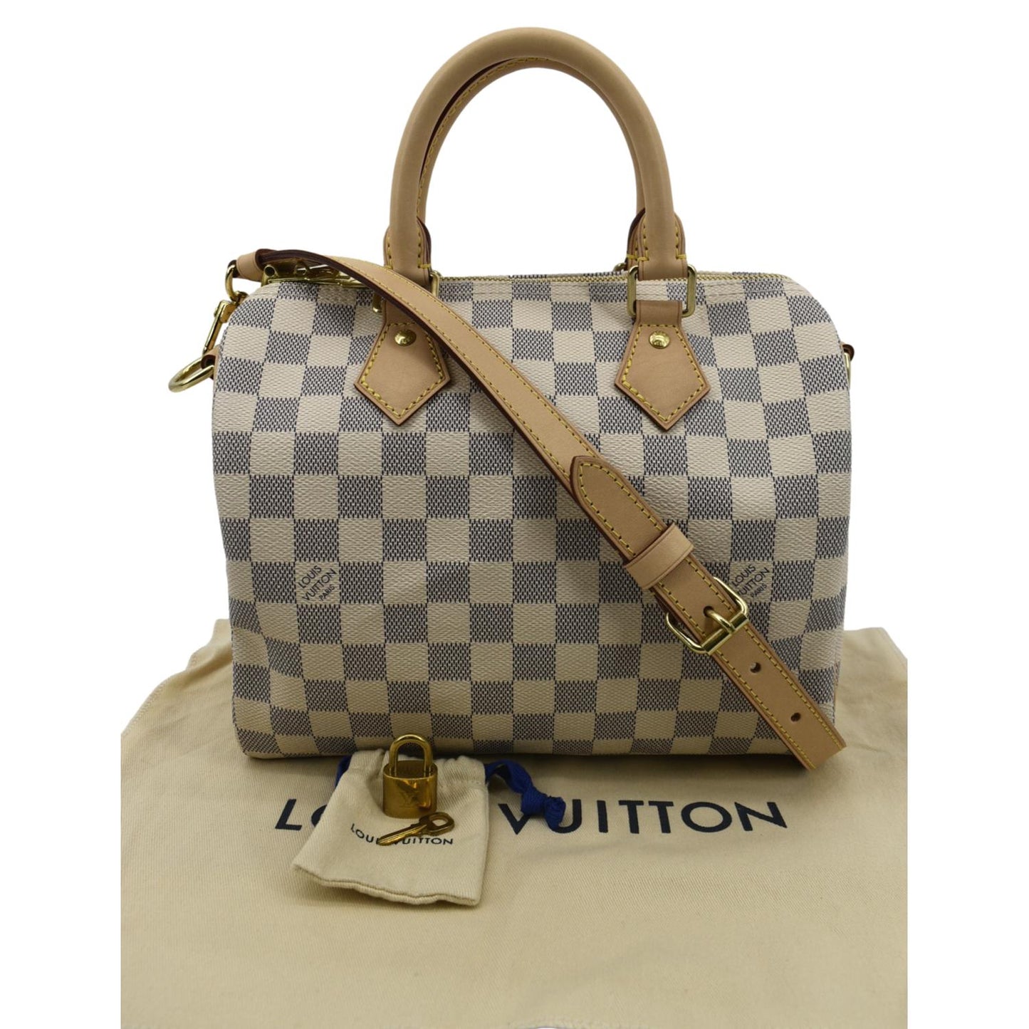 LOUIS VUITTON Speedy 25 Bandouliere Damier Azur Shoulder Bag White