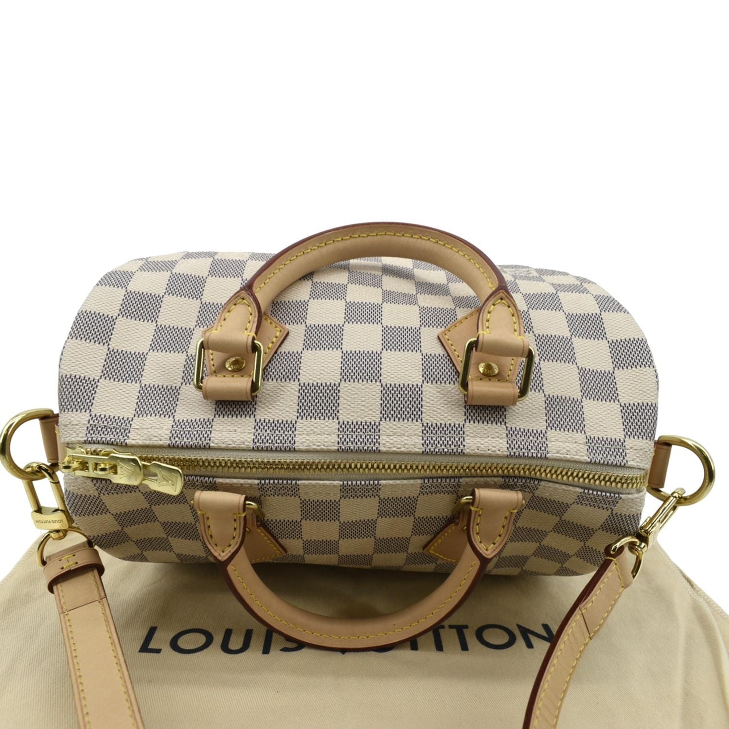 LOUIS VUITTON Speedy 25 Bandouliere Damier Azur Shoulder Bag White