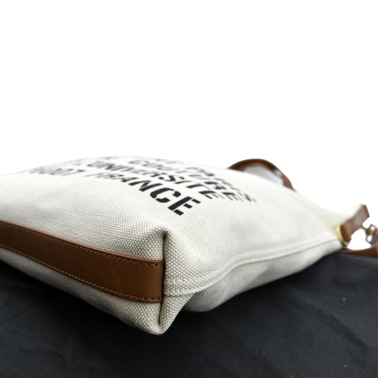 YVES SAINT LAURENT North South Foldable Canvas Smooth Leather Shoulder Bag Naturel