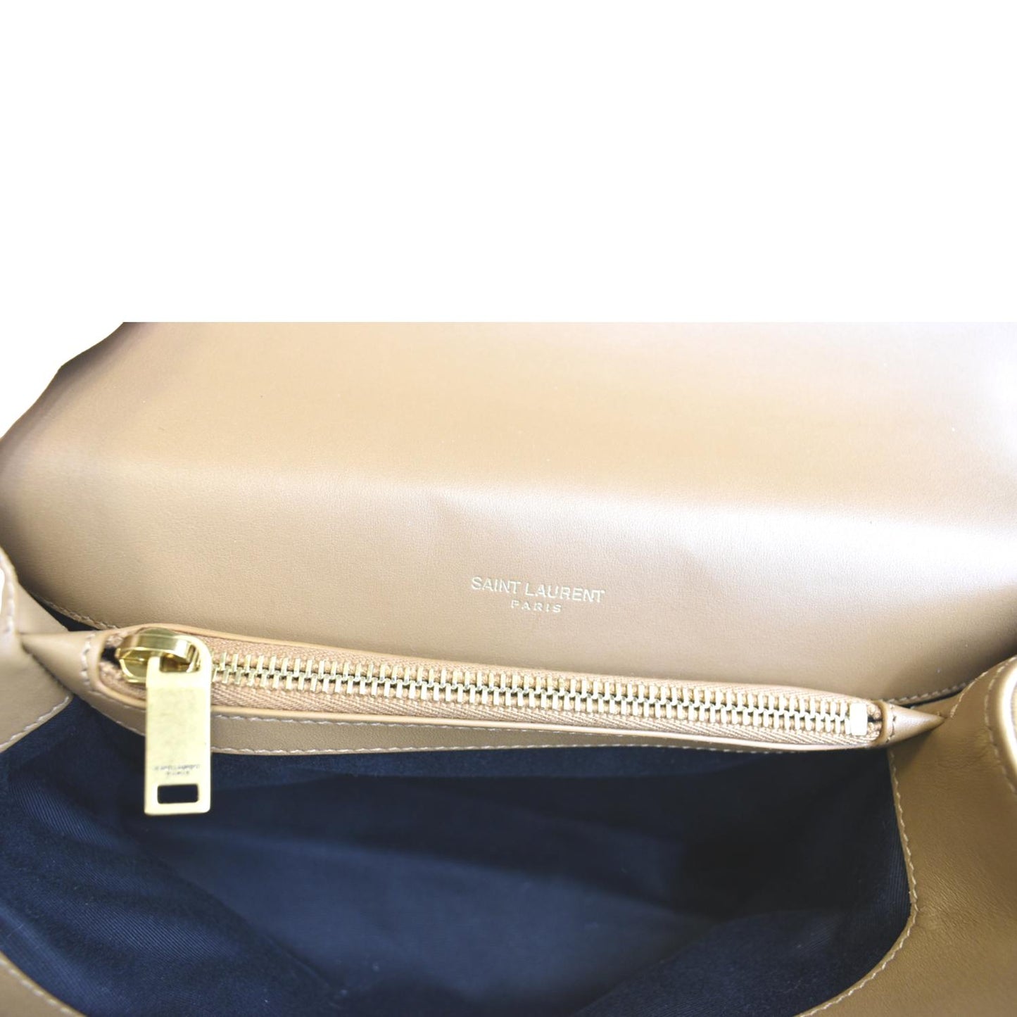 YVES SAINT LAURENT College Chevron Suede Shoulder Chain Bag Camel