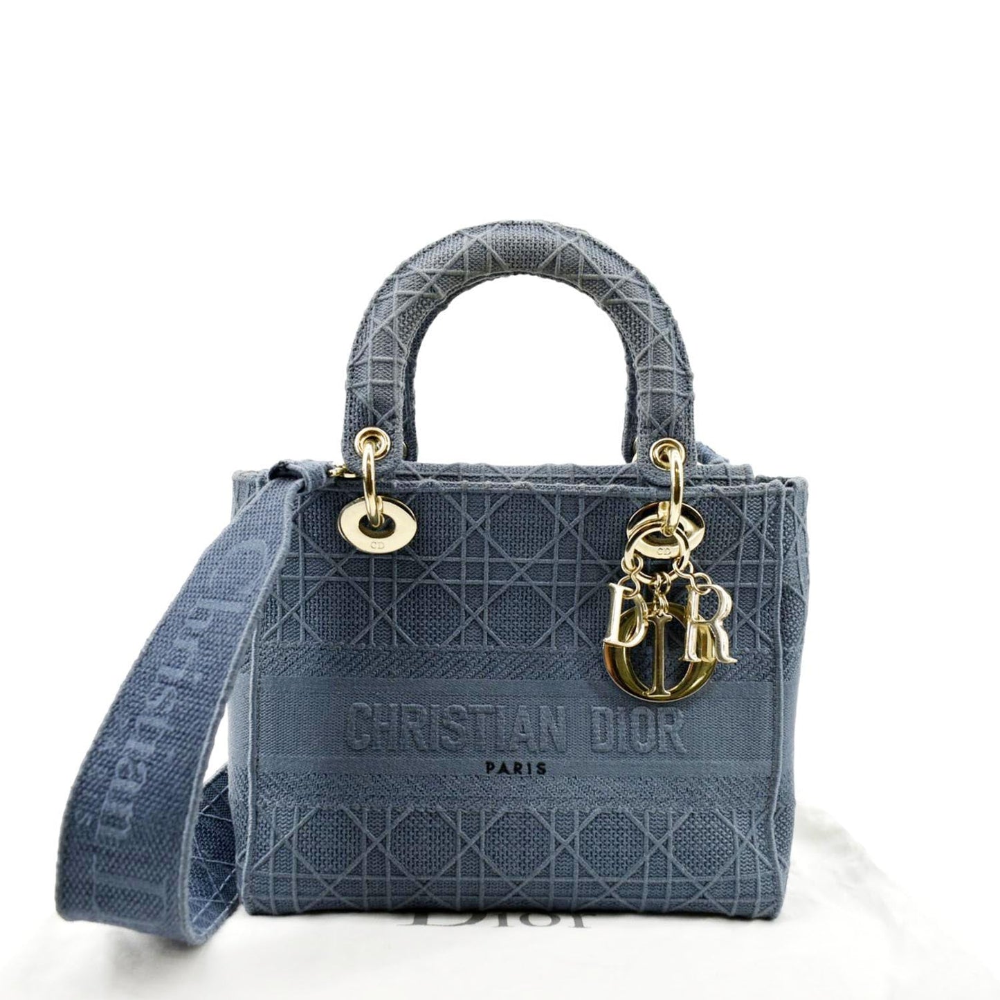 CHRISTIAN DIOR Lady D-Lite Embroidered Canvas Crossbody Bag Denim Blue
