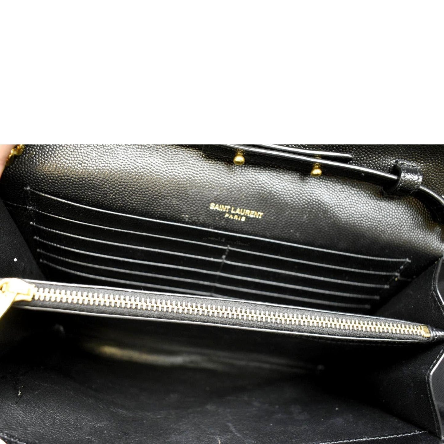 YVES SAINT LAURENT Chevron Grain De Poudre Envelope Chain Bag Black