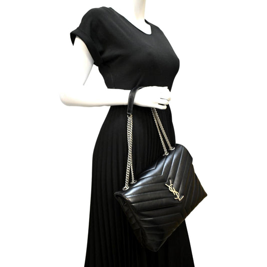 YVES SAINT LAURENT Medium Loulou Matelasse Leather Chain Shoulder Bag Black