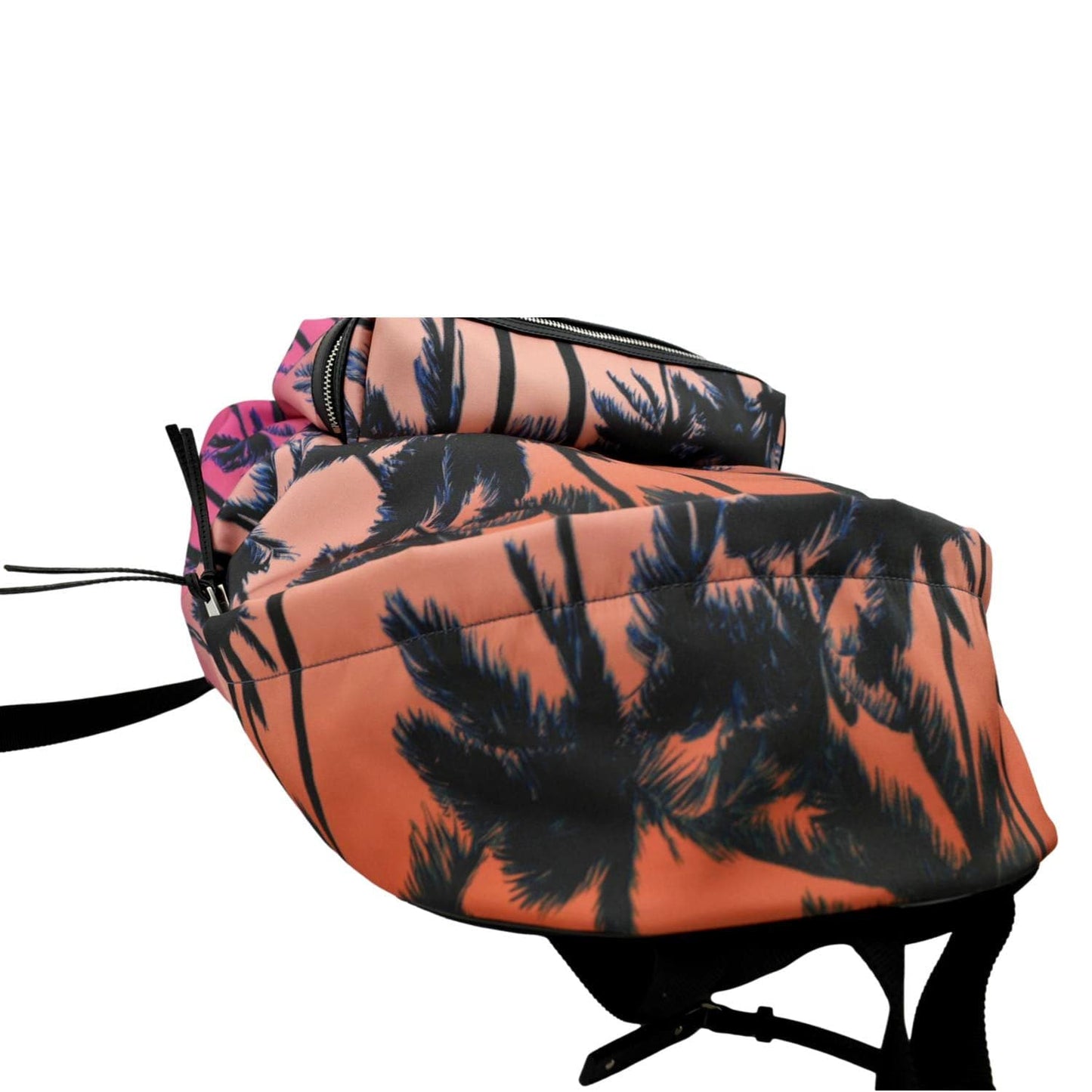 YVES SAINT LAURENT City Palm Print Canvas Backpack Bag Orange