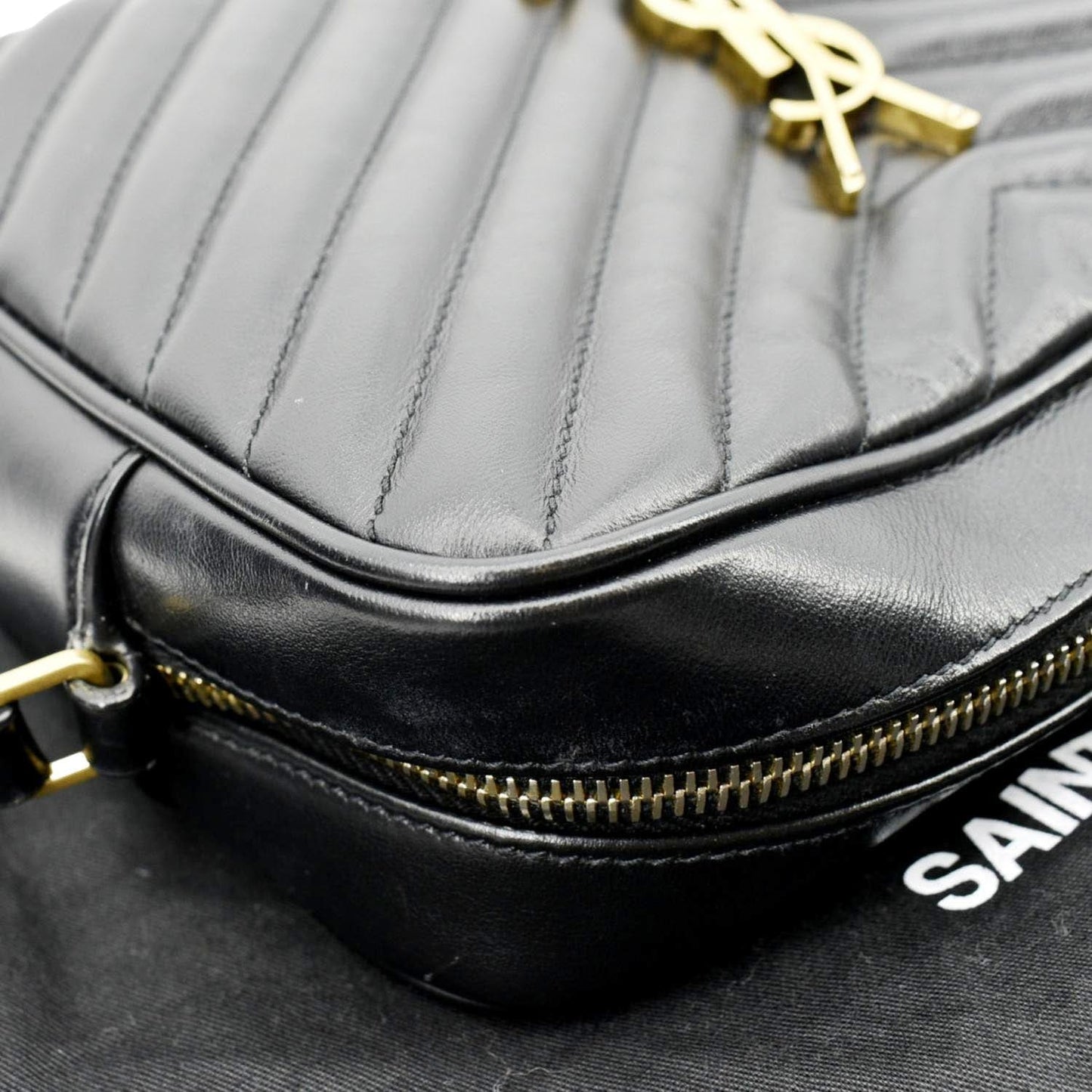 YVES SAINT LAURENT Lou Chevron Leather Camera Crossbody Bag Black
