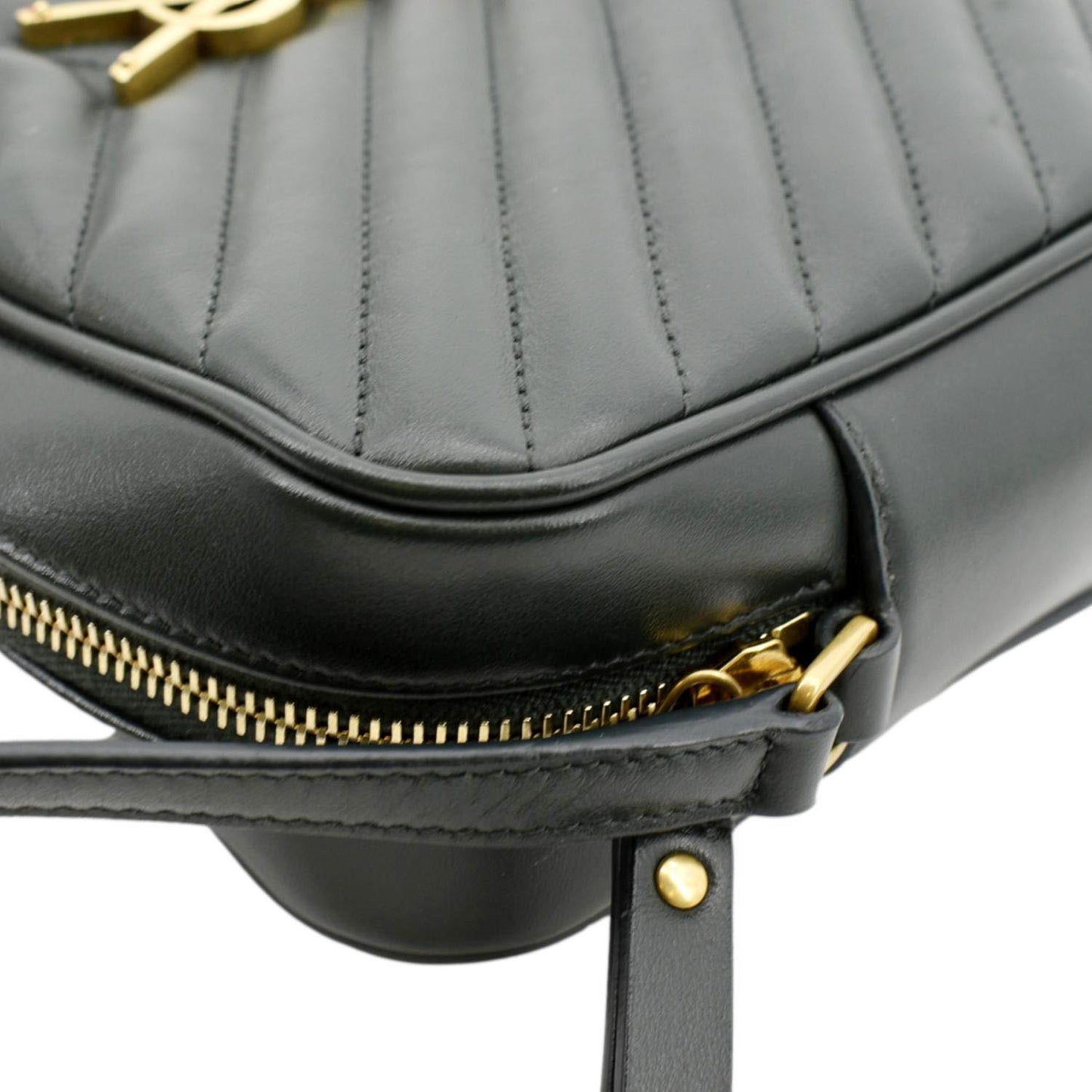 YVES SAINT LAURENT Lou Chevron Leather Camera Crossbody Bag Green