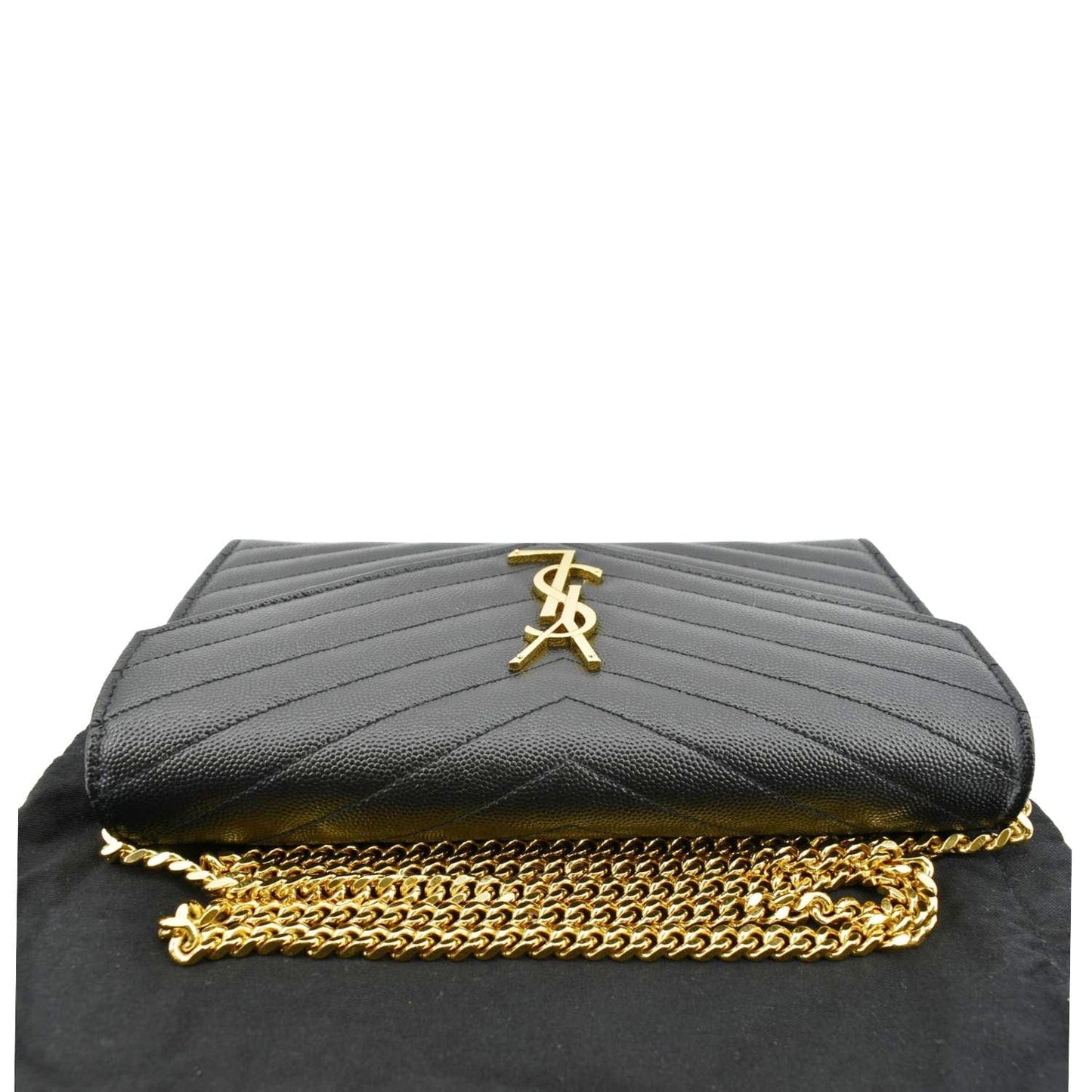 YVES SAINT LAURENT Chevron Grain De Poudre Envelope Chain Bag Black
