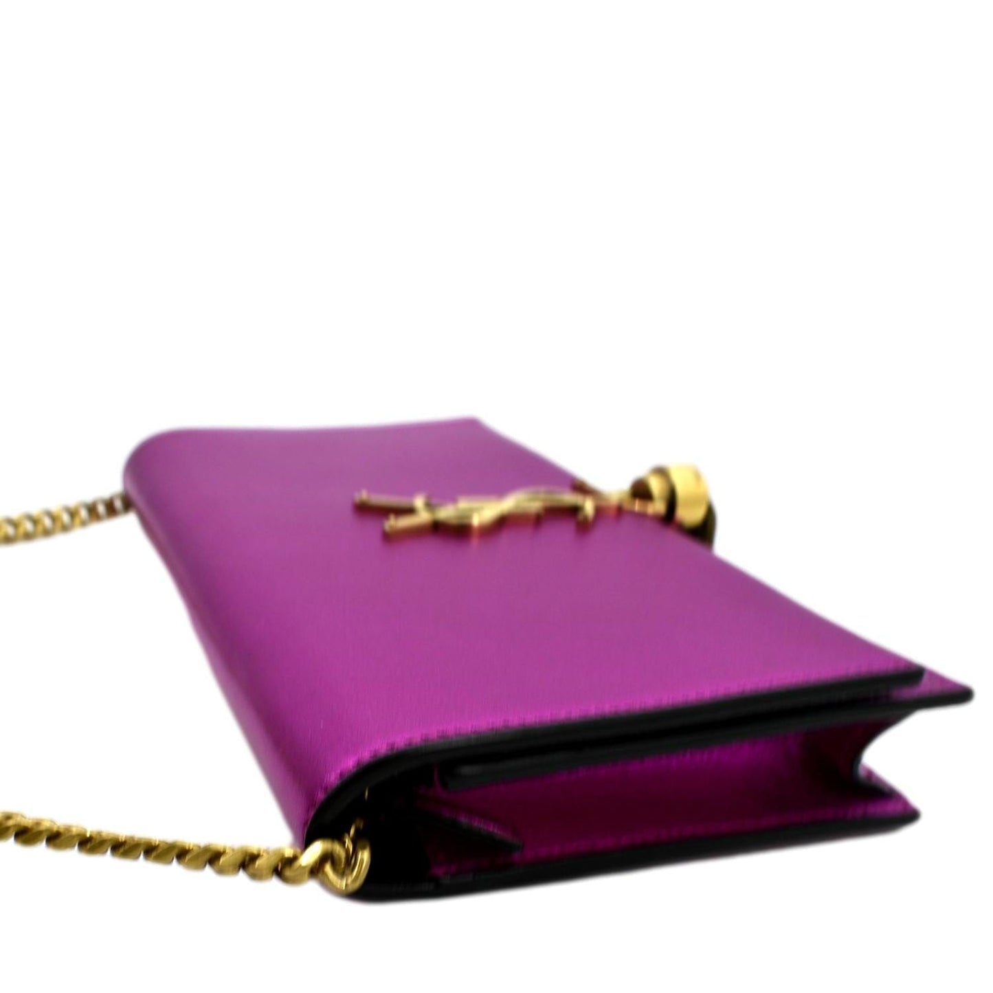 YVES SAINT LAURENT Kate Tassel Leather Wallet on Chain Bag Metallic Purple