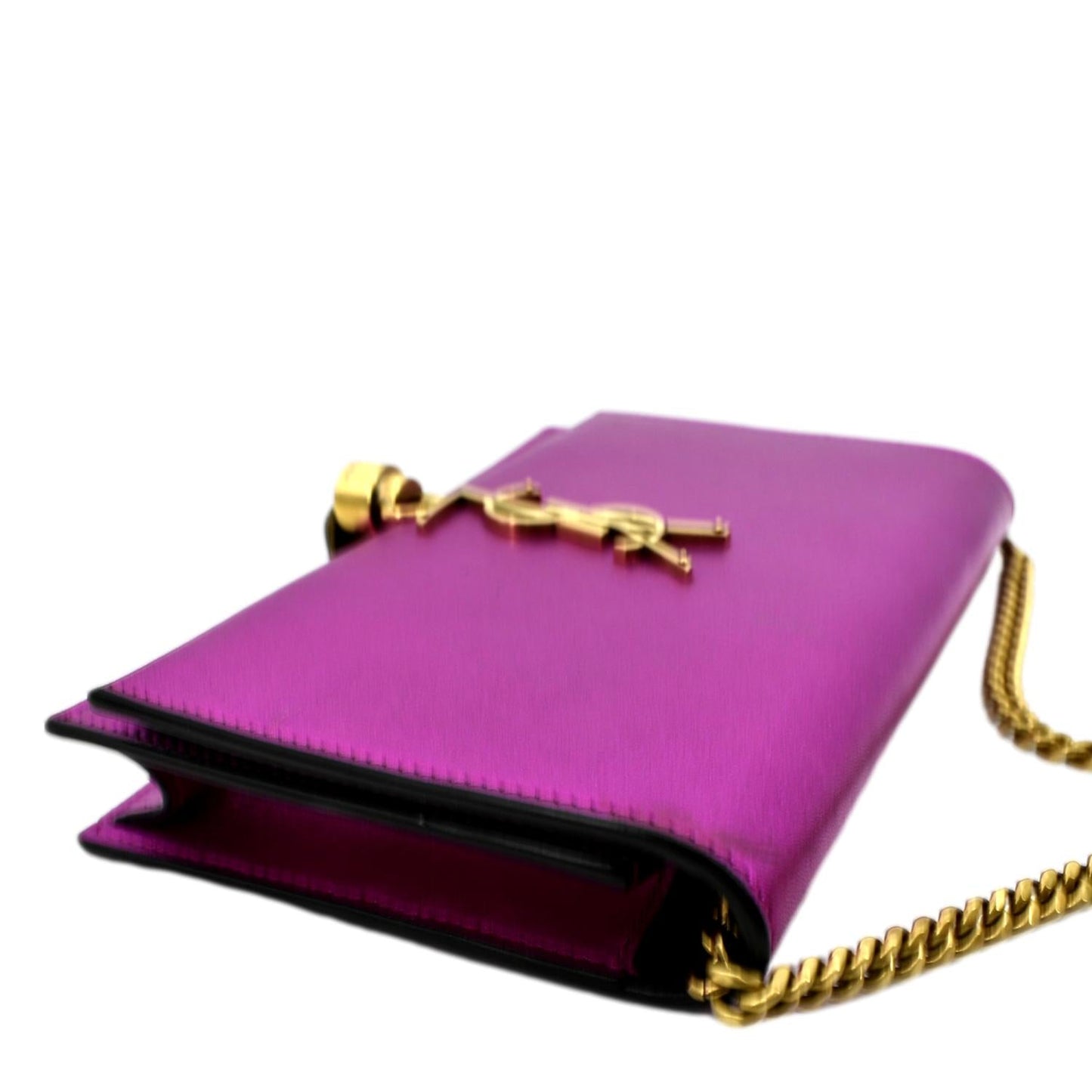 YVES SAINT LAURENT Kate Tassel Leather Wallet on Chain Bag Metallic Purple