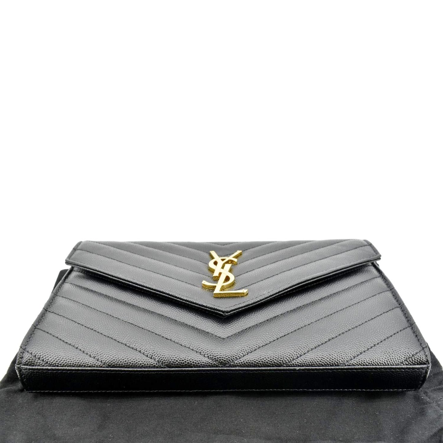 YVES SAINT LAURENT Chevron Grain De Poudre Envelope Chain Bag Black