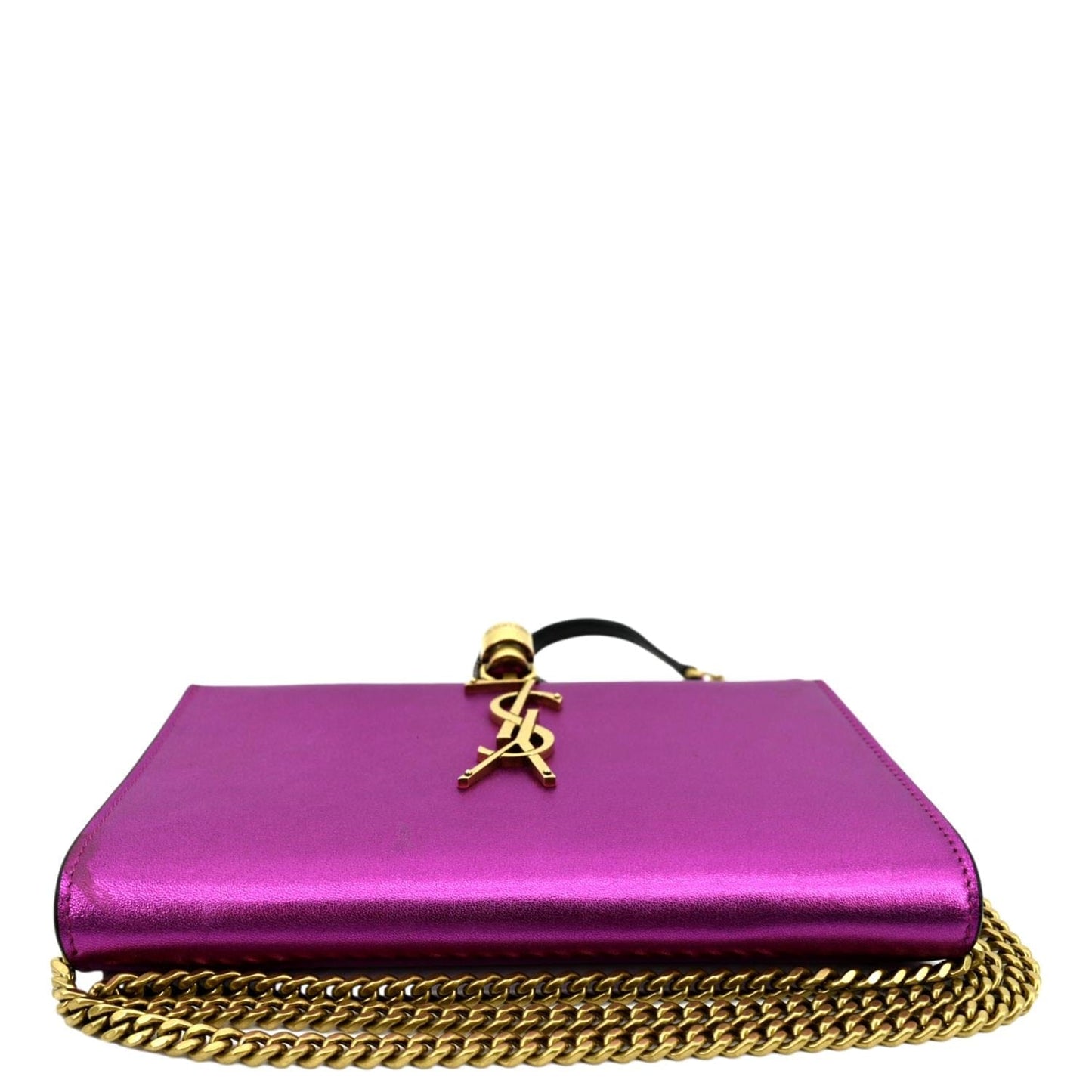 YVES SAINT LAURENT Kate Tassel Leather Wallet on Chain Bag Metallic Purple