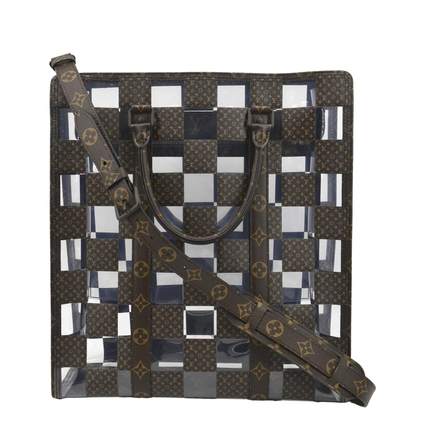 LOUIS VUITTON Sac Plat Chess PVC Monogram Coated Canvas Tote Shoulder Bag Brown