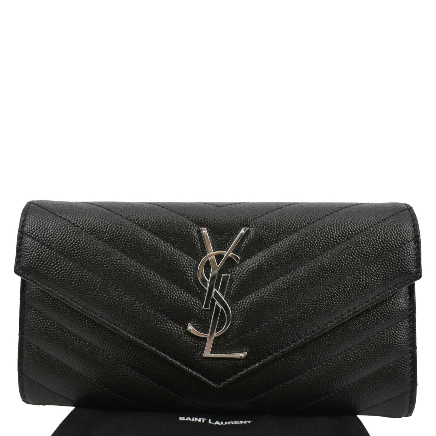 YVES SAINT LAURENT Monogram Grain De Poudre Leather Wallet Black