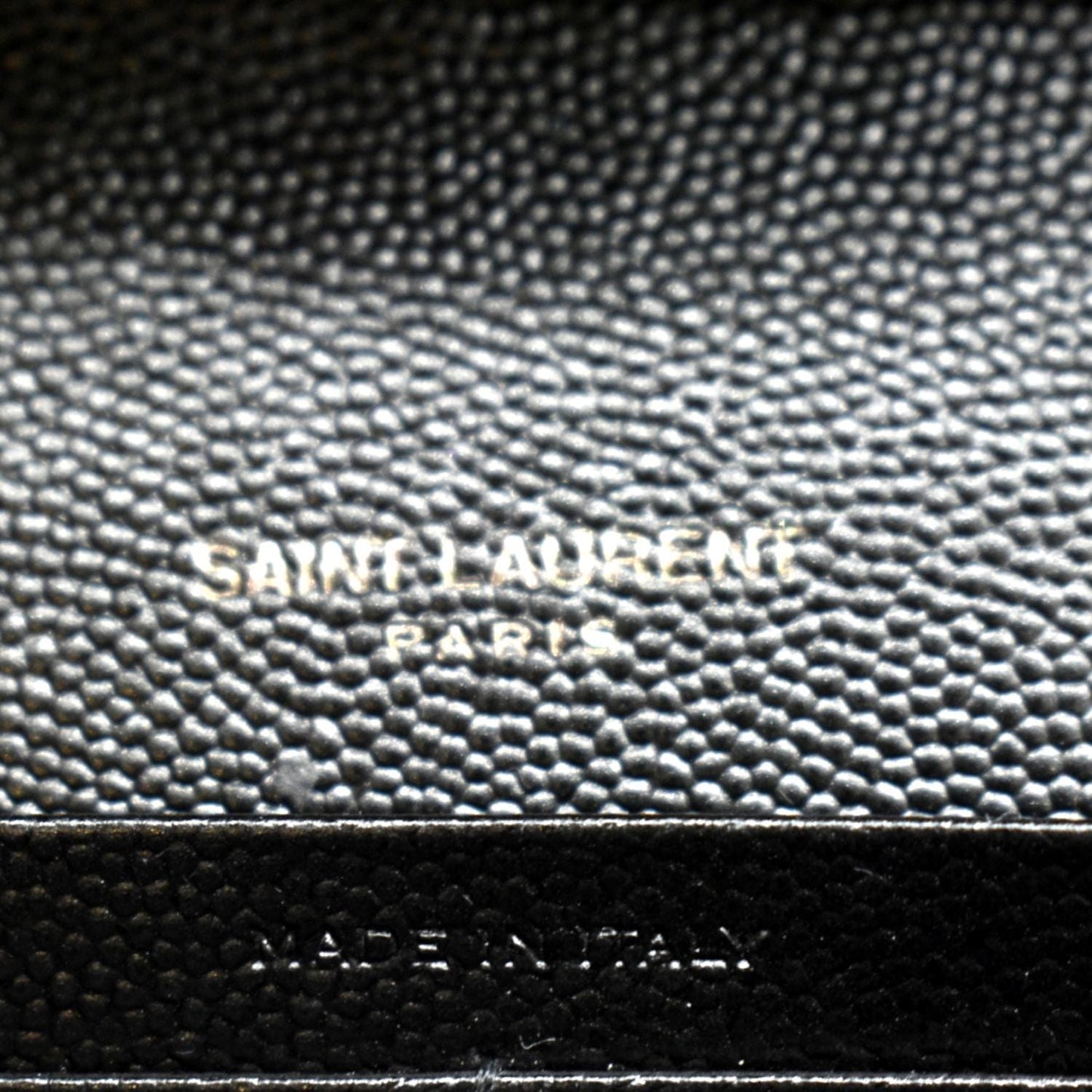 YVES SAINT LAURENT Cassandra Grain De Poudre Embossed Chain Wallet Black