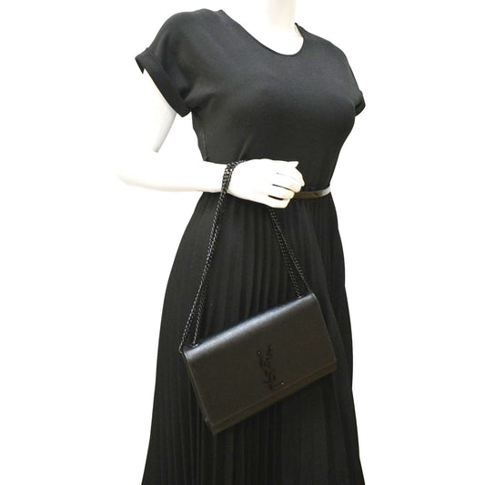 YVES SAINT LAURENT Kate Leather Chain Clutch Crossbody Bag Black