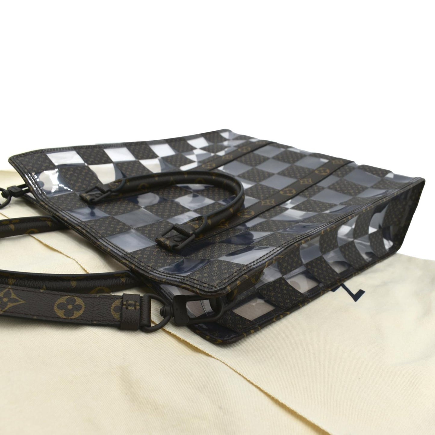 LOUIS VUITTON Sac Plat Chess PVC Monogram Coated Canvas Tote Shoulder Bag Brown