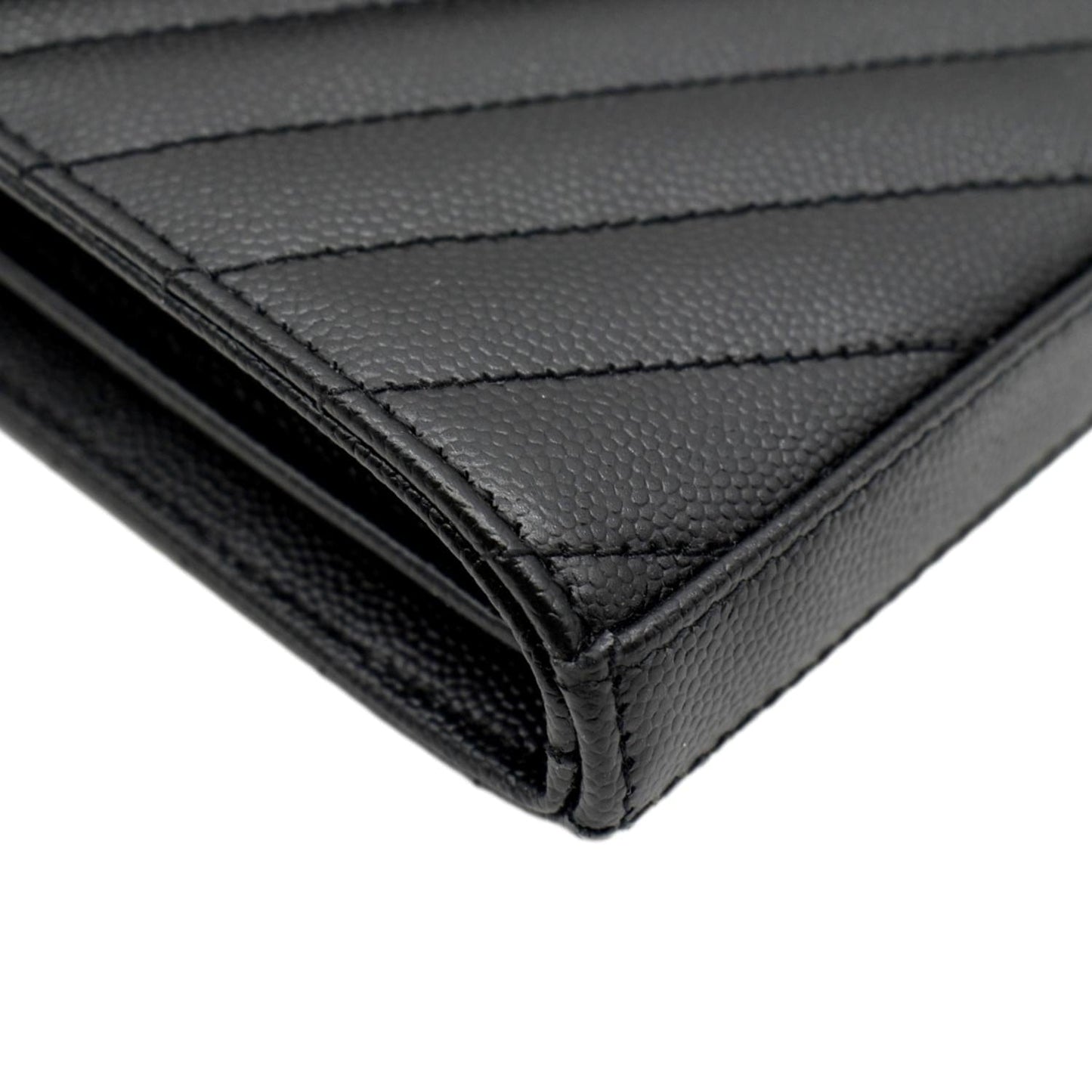 YVES SAINT LAURENT Cassandra Grain De Poudre Embossed Chain Wallet Black