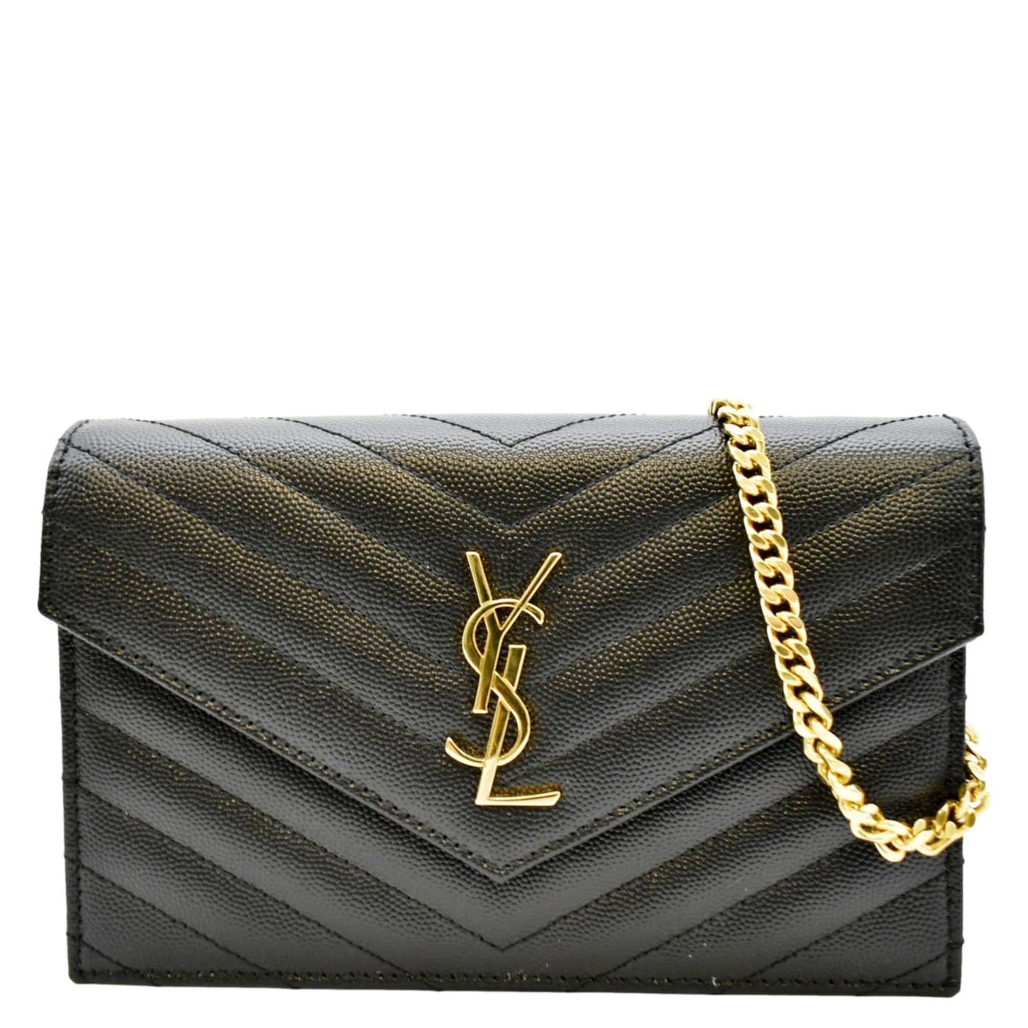 YVES SAINT LAURENT Cassandre Matelasse Chain Wallet Crossbody Bag Black
