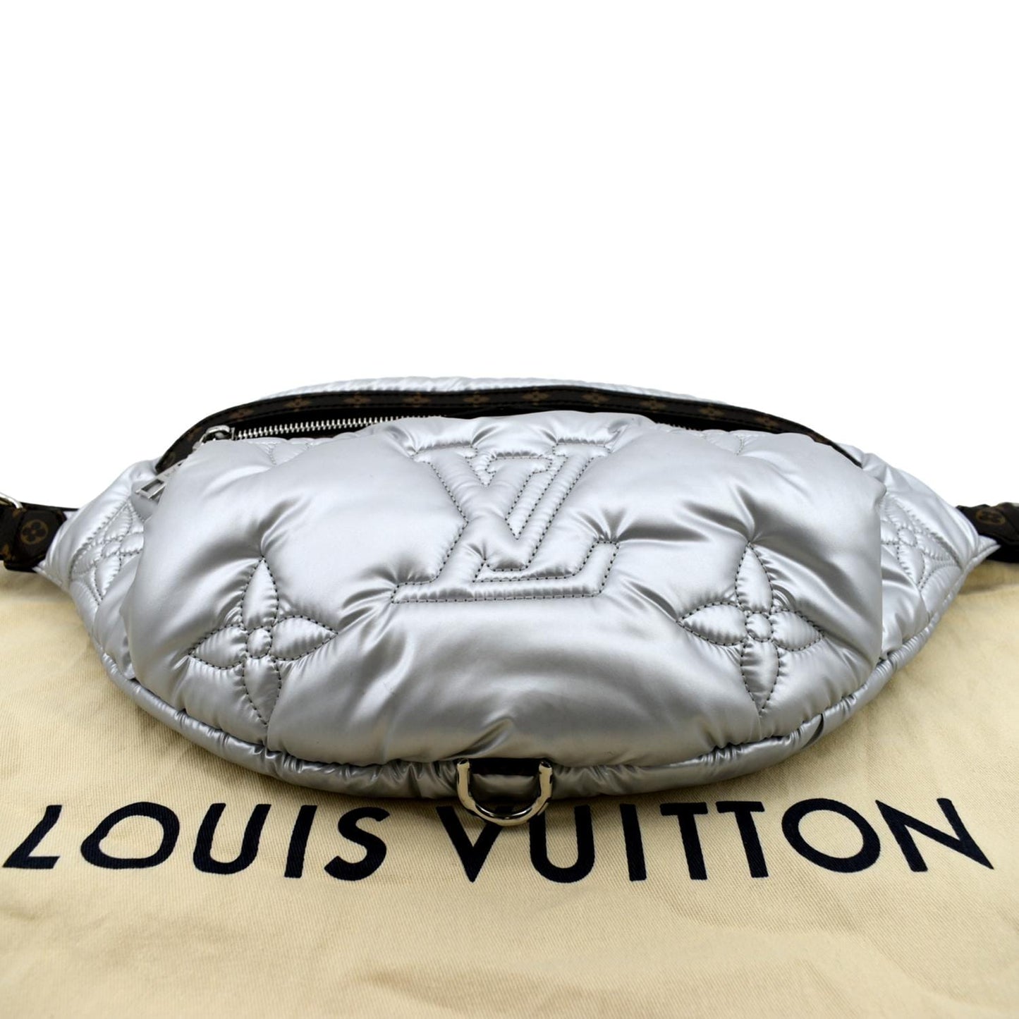 LOUIS VUITTON Nylon Monogram Canvas Maxi Bumbag Silver