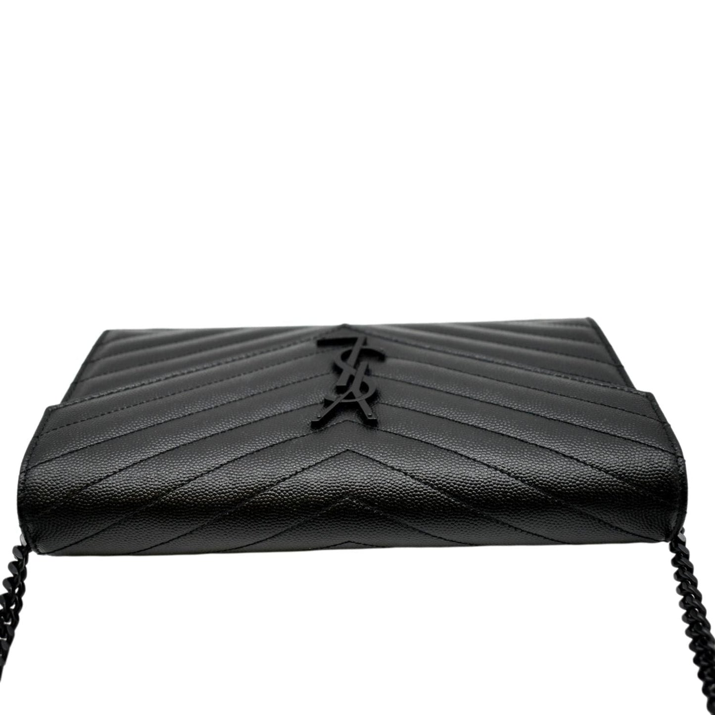 YVES SAINT LAURENT Cassandra Grain De Poudre Embossed Chain Wallet Black