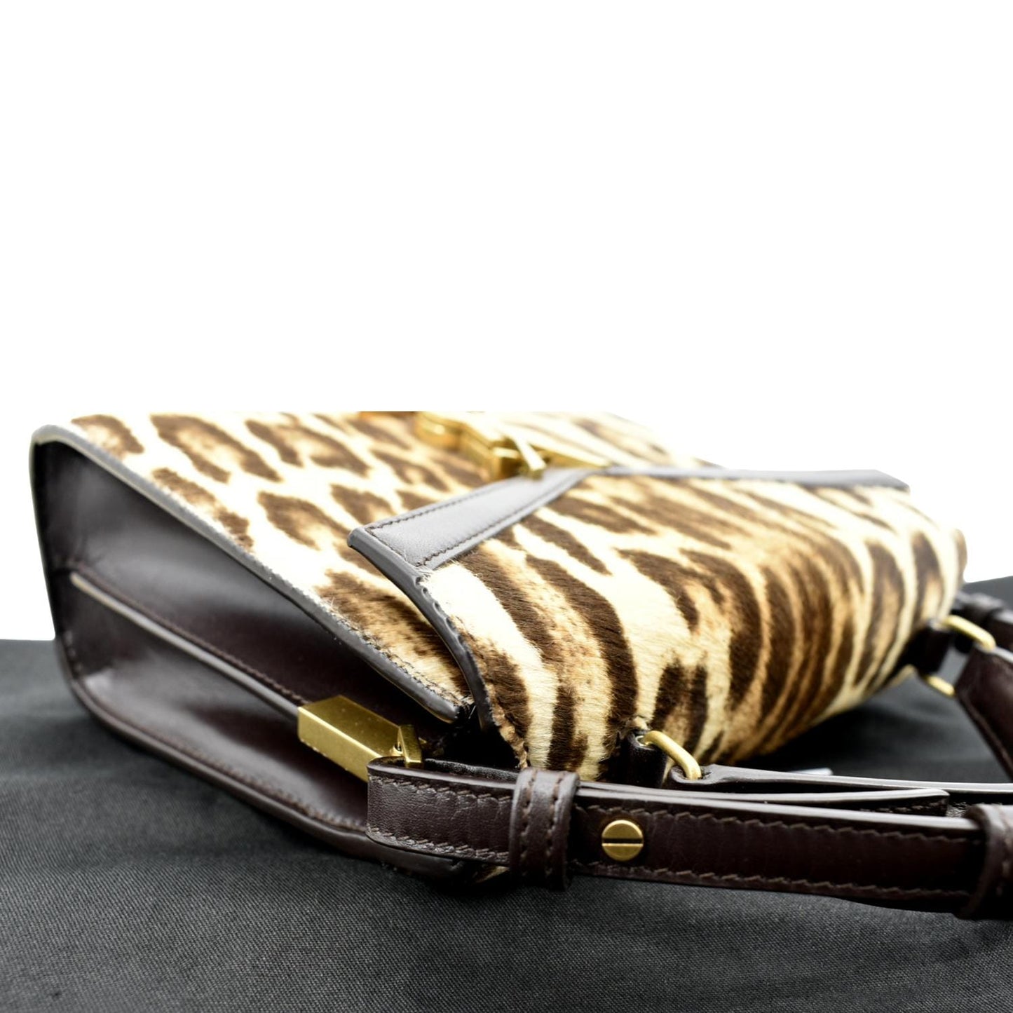 YVES SAINT LAURENT Cassandra Leopard Print Monogram Canvas Shoulder Bag Maroon