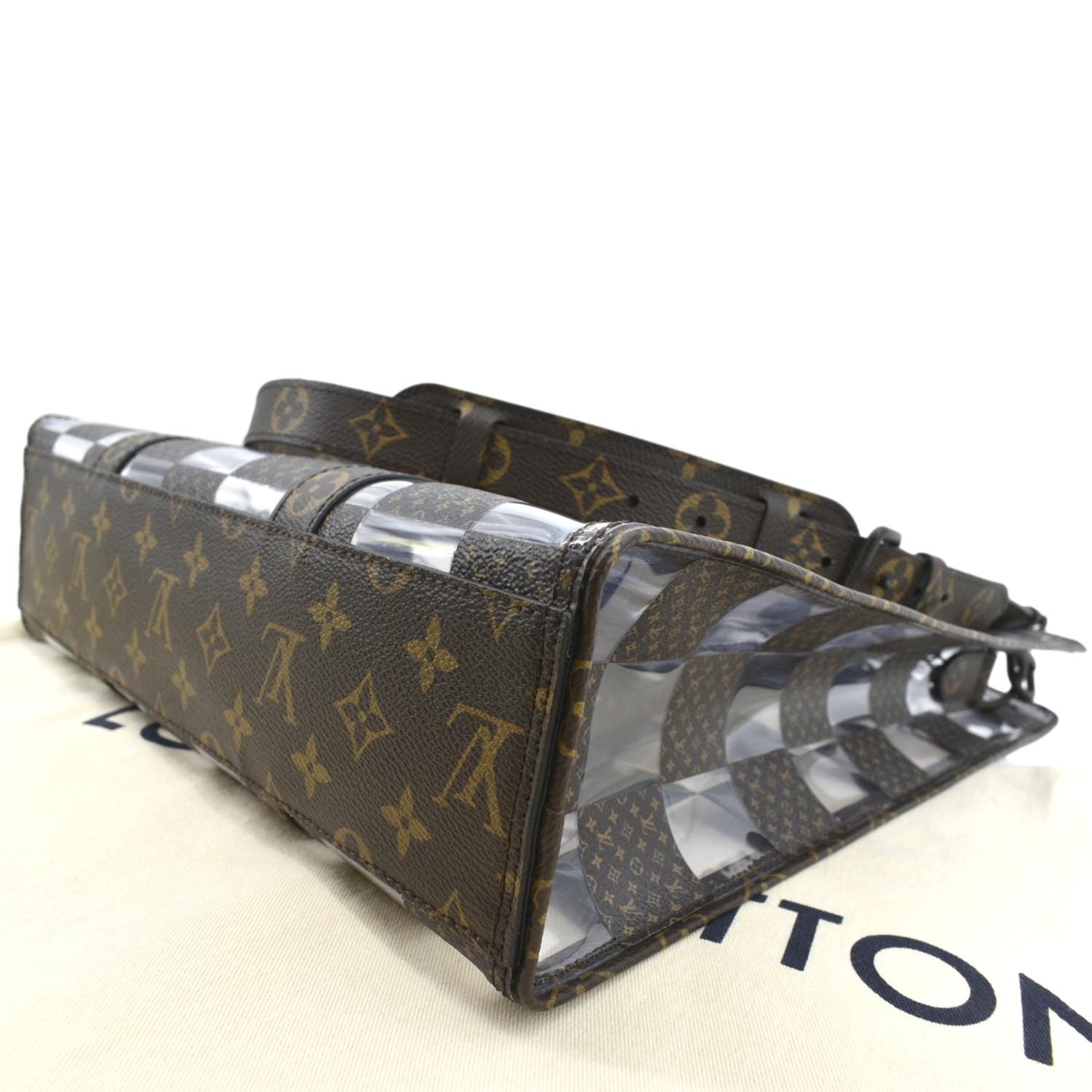 LOUIS VUITTON Sac Plat Chess PVC Monogram Coated Canvas Tote Shoulder Bag Brown