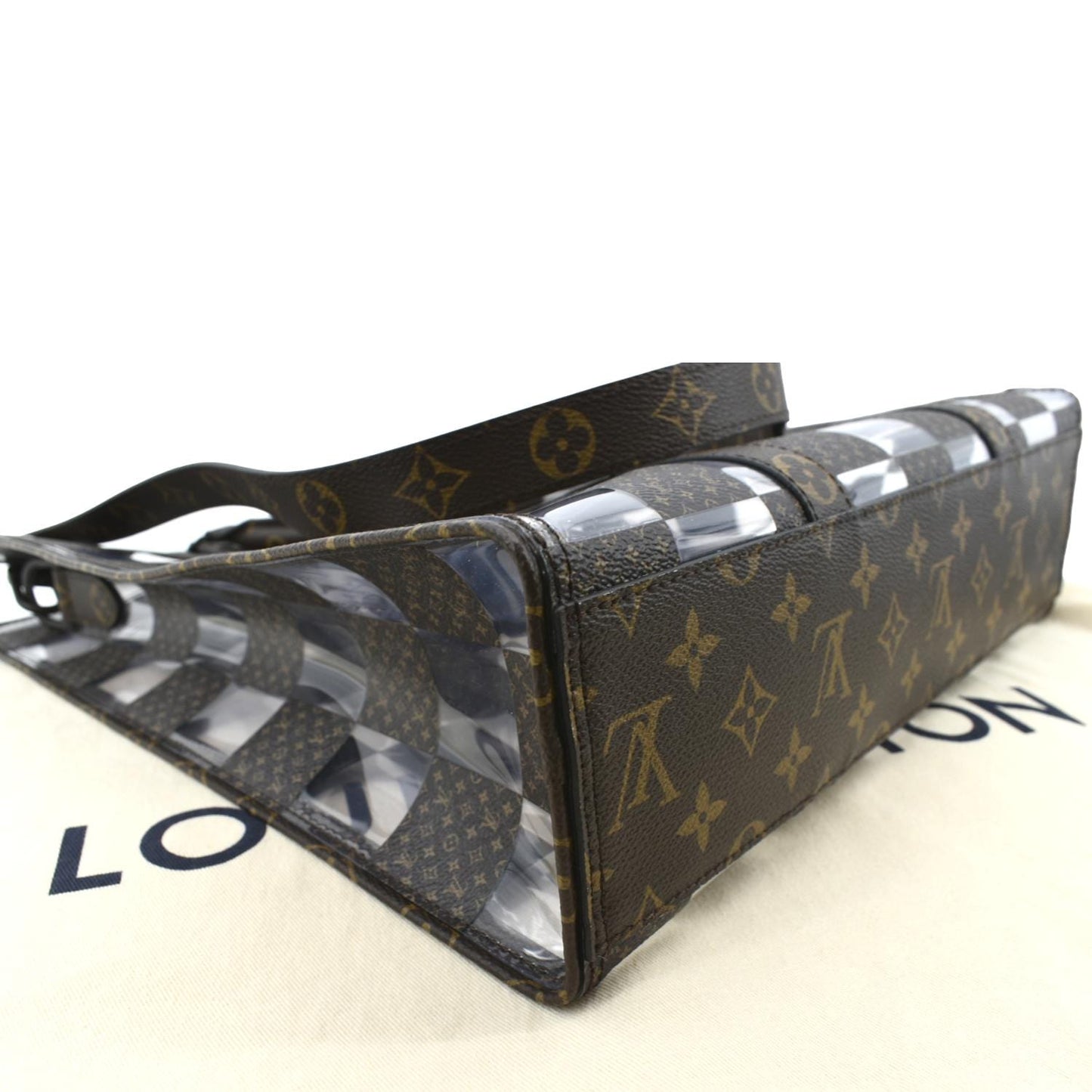 LOUIS VUITTON Sac Plat Chess PVC Monogram Coated Canvas Tote Shoulder Bag Brown