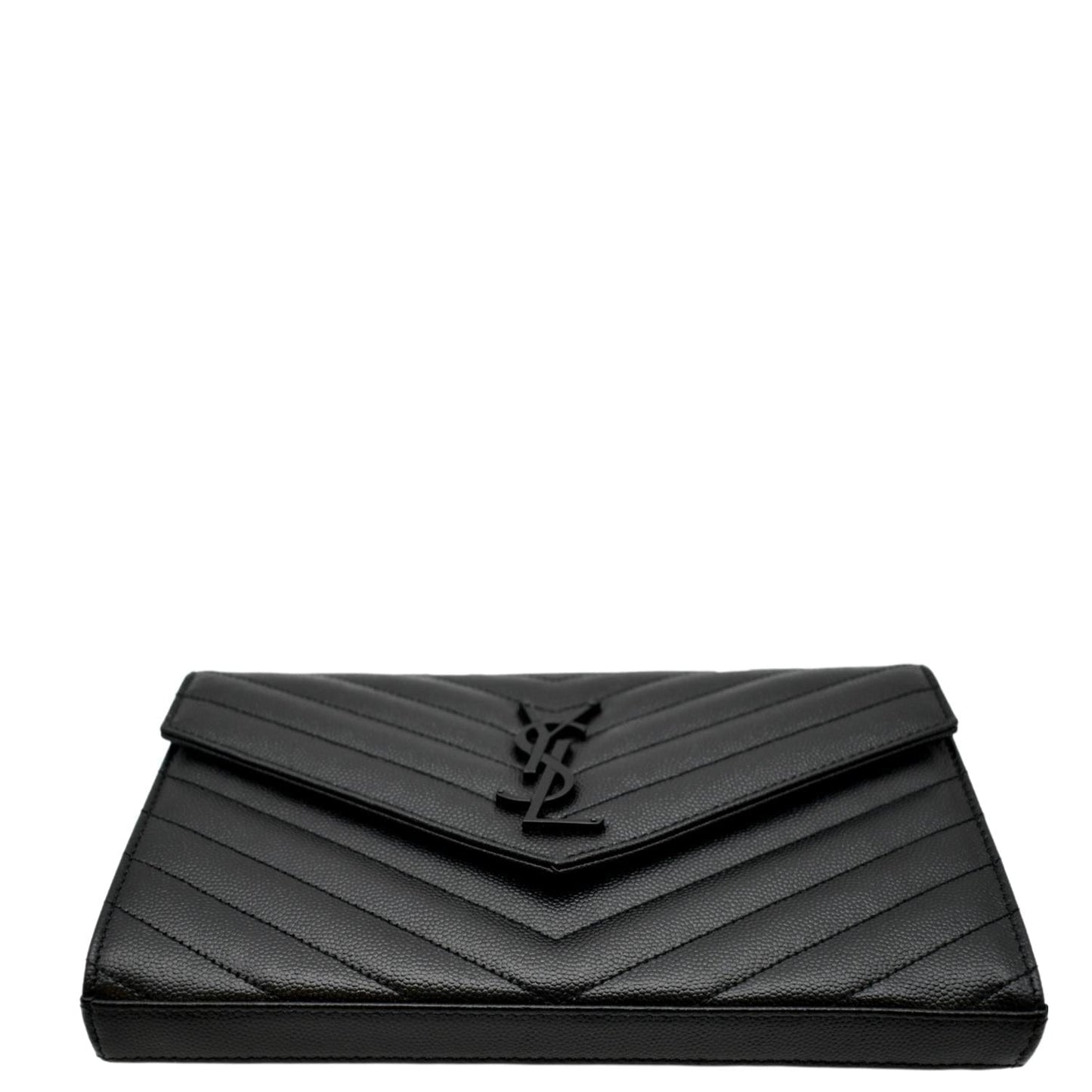 YVES SAINT LAURENT Cassandra Grain De Poudre Embossed Chain Wallet Black