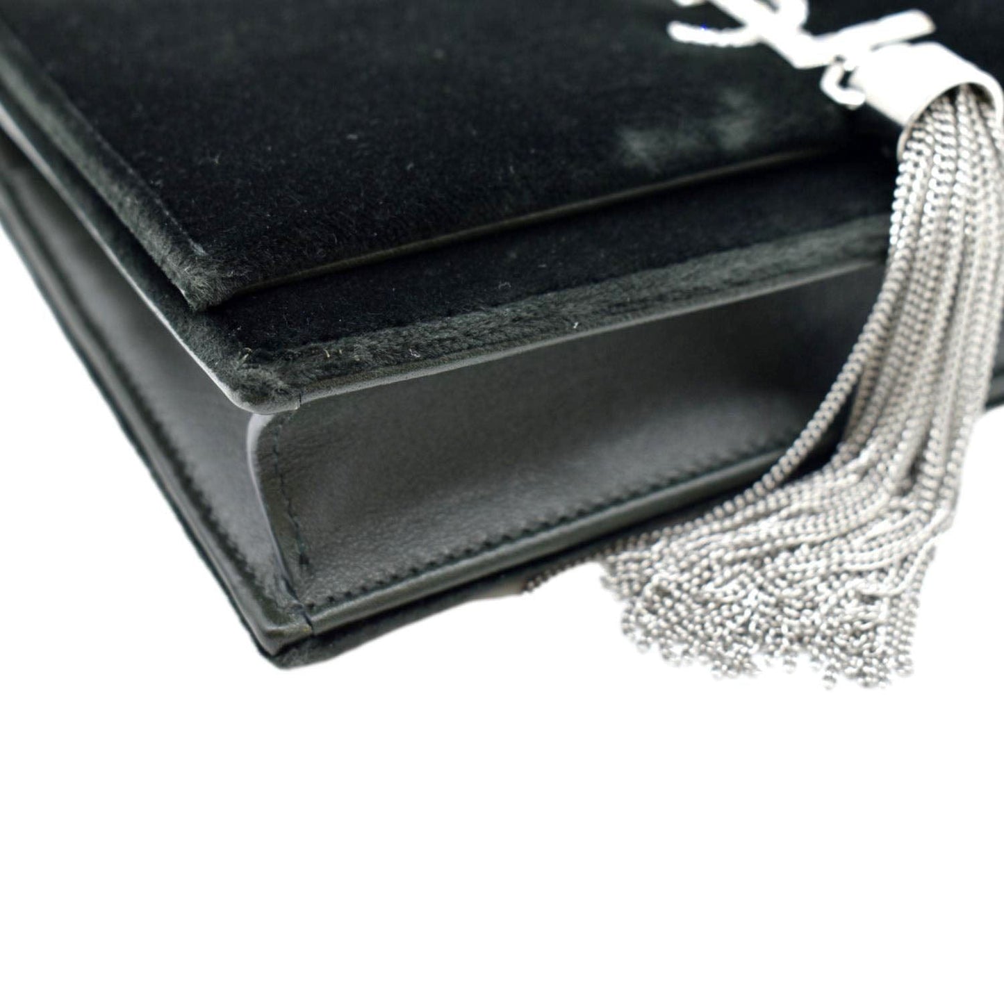 YVES SAINT LAURENT Crystal Kate Medium Tassel Velvet Crossbody Bag Dark Green