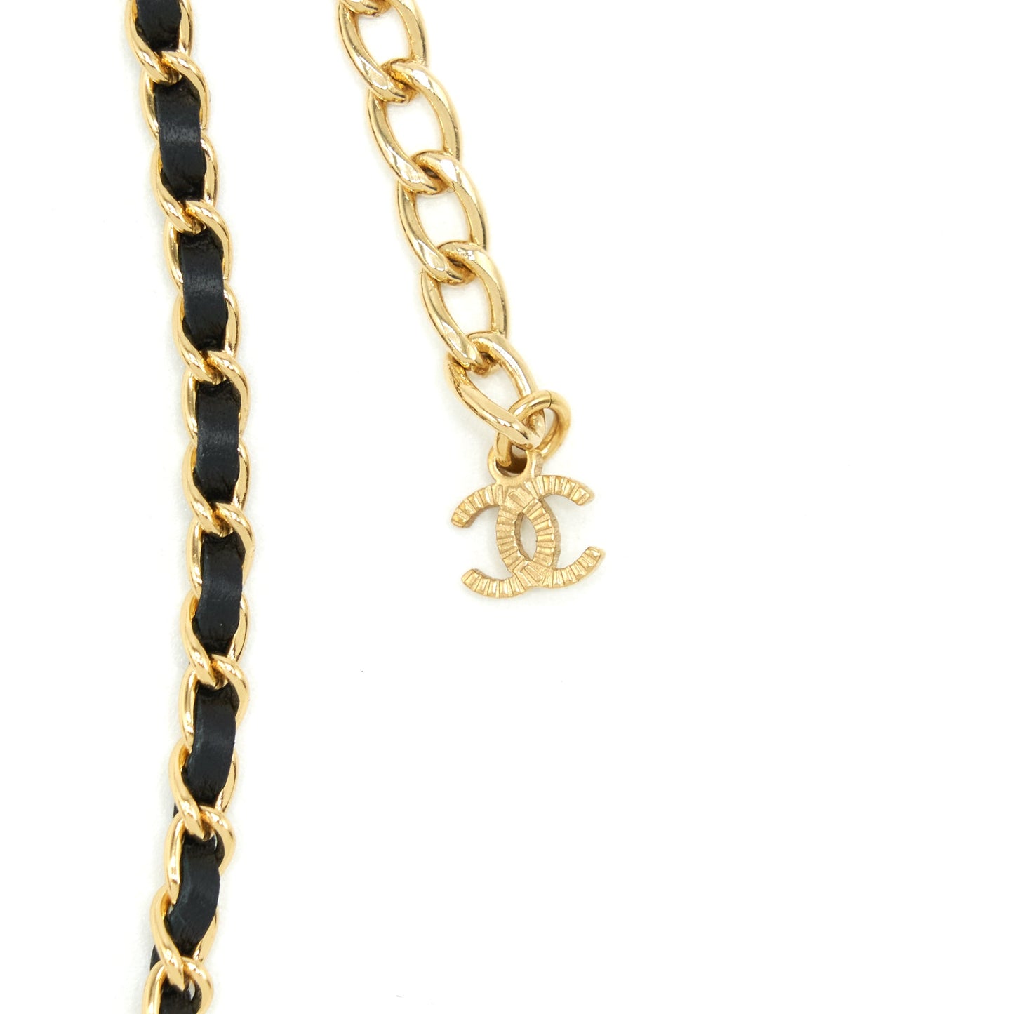 Chanel Leather Chain Necklace Black With Heart CC Pendant
