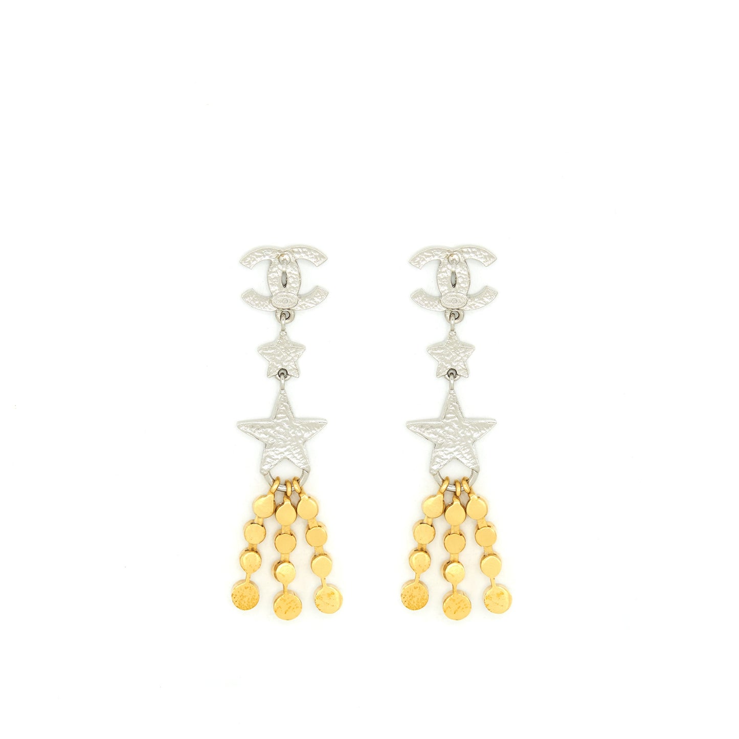 Chanel Crystals CC Logo And Stars Drop Earrings Gold/Silver Hardware