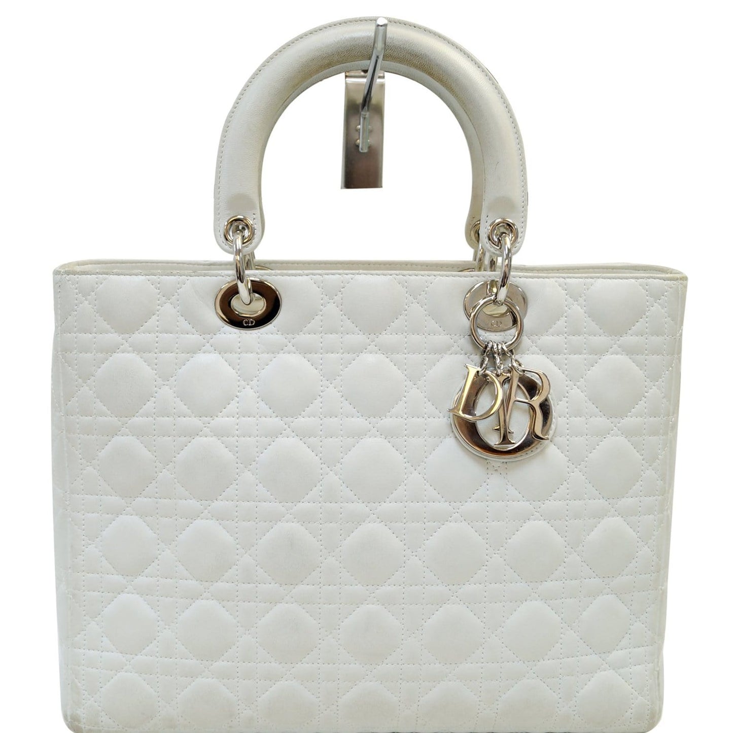 CHRISTIAN DIOR White Lambskin Leather Large Lady Dior Shoulder Bag