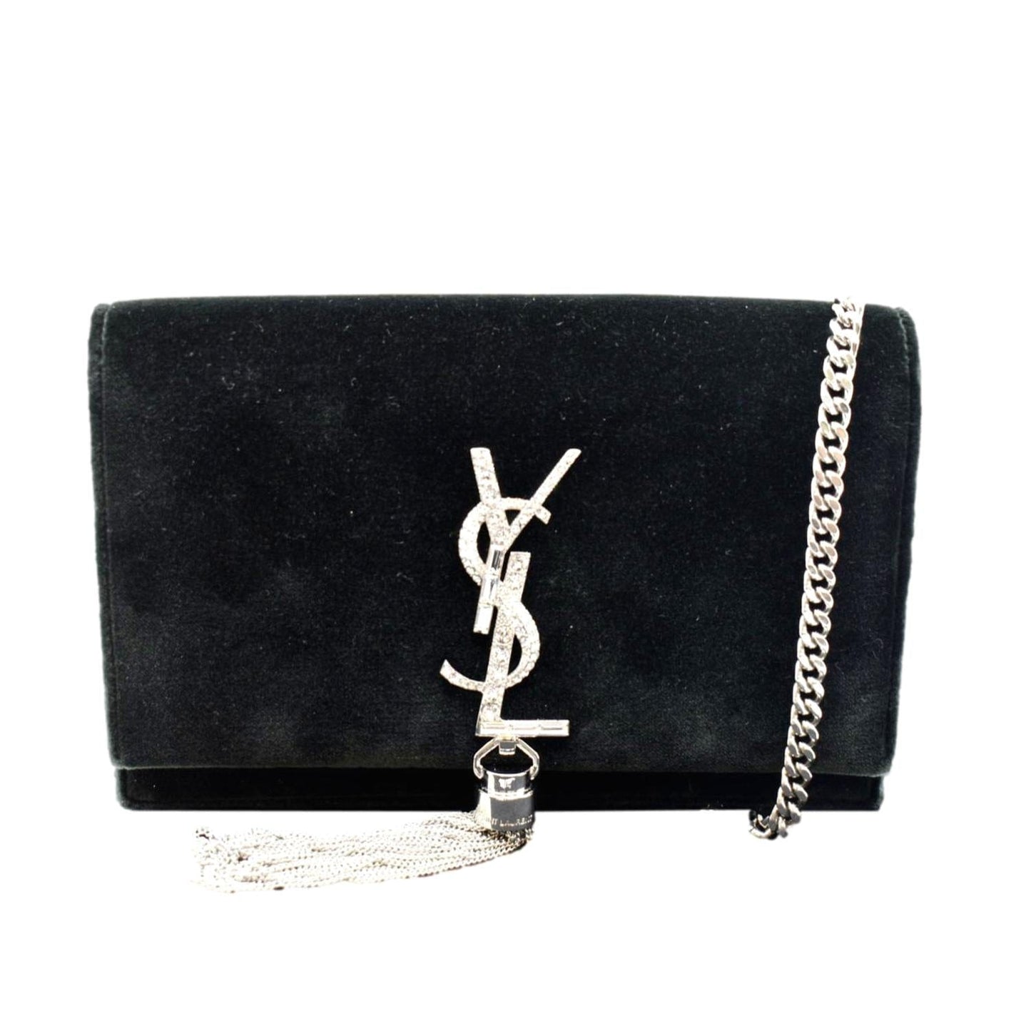 YVES SAINT LAURENT Crystal Kate Medium Tassel Velvet Crossbody Bag Dark Green