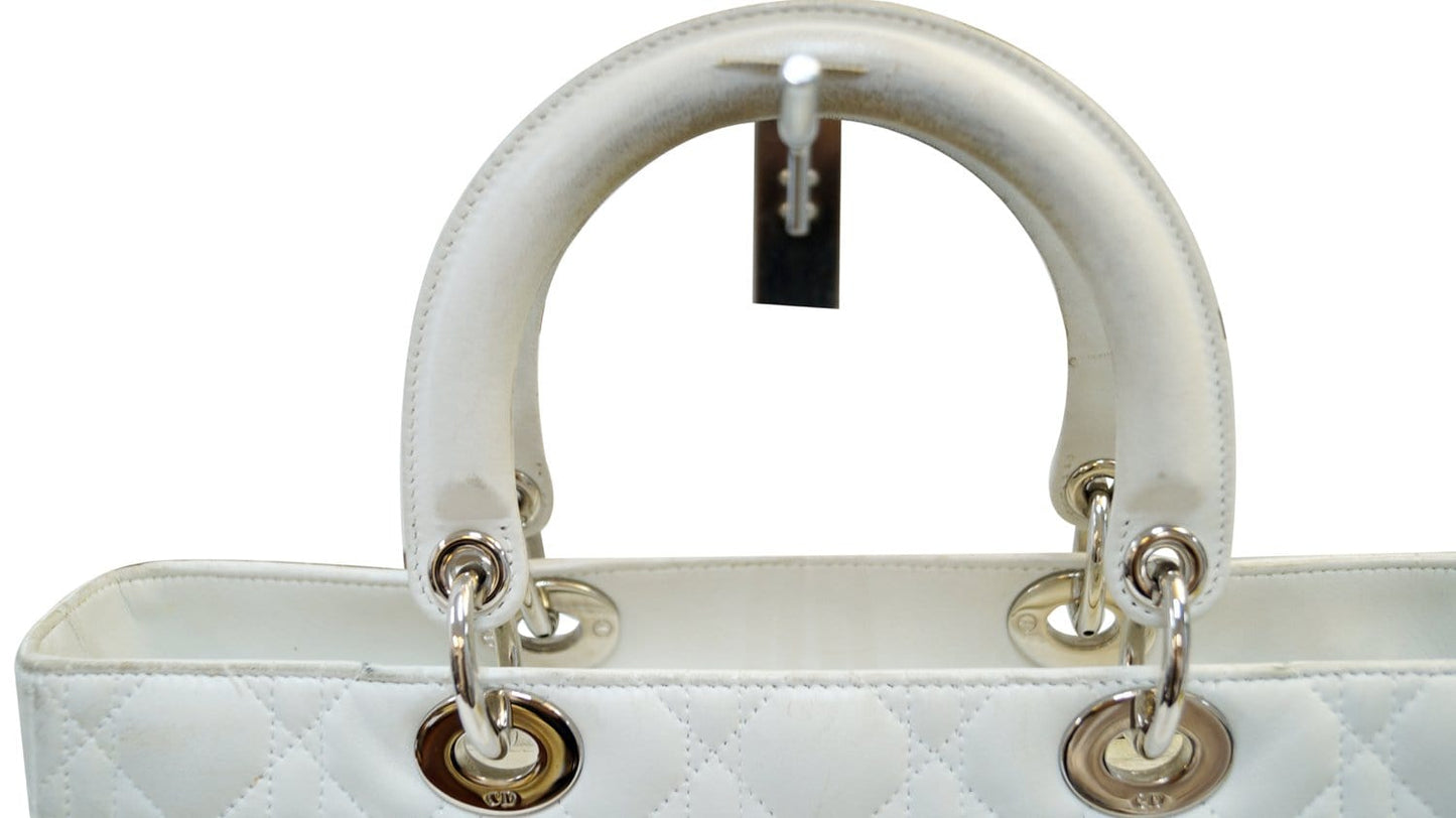 CHRISTIAN DIOR White Lambskin Leather Large Lady Dior Shoulder Bag