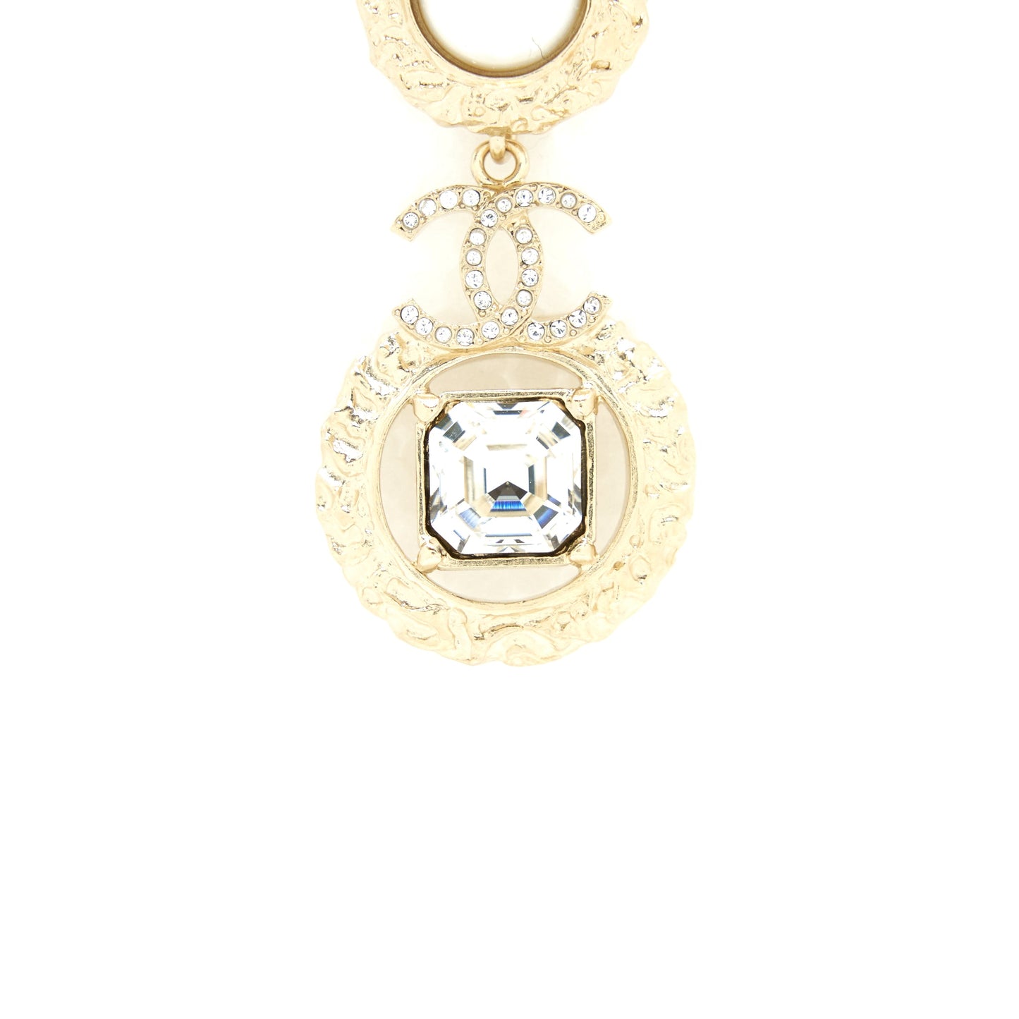 Chanel CC Logo With Pearls And Square Crystals Earrings L